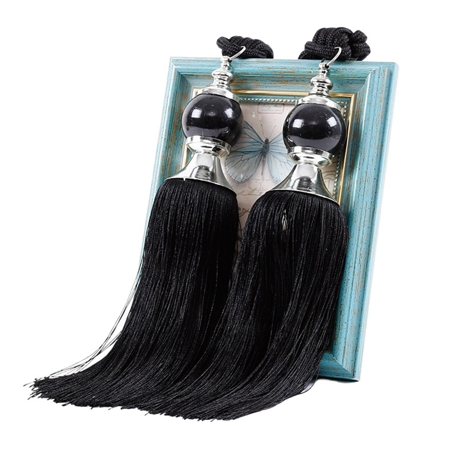 Raffhalter aus Kordel, 1 Paar Raffhalter mit Quaste, traditionelle Raffhalter, dekoratives Gardinenzubehör (Schwarz), Schwarz,Black
