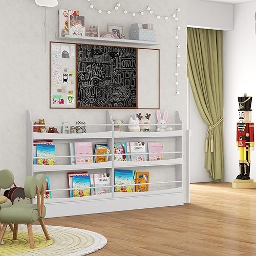 Miniatura 5 de Costzon Estantería para niños, 3 niveles de madera, estante organizador para libros y juguetes, estantería de pared para niños pequeños, estante de