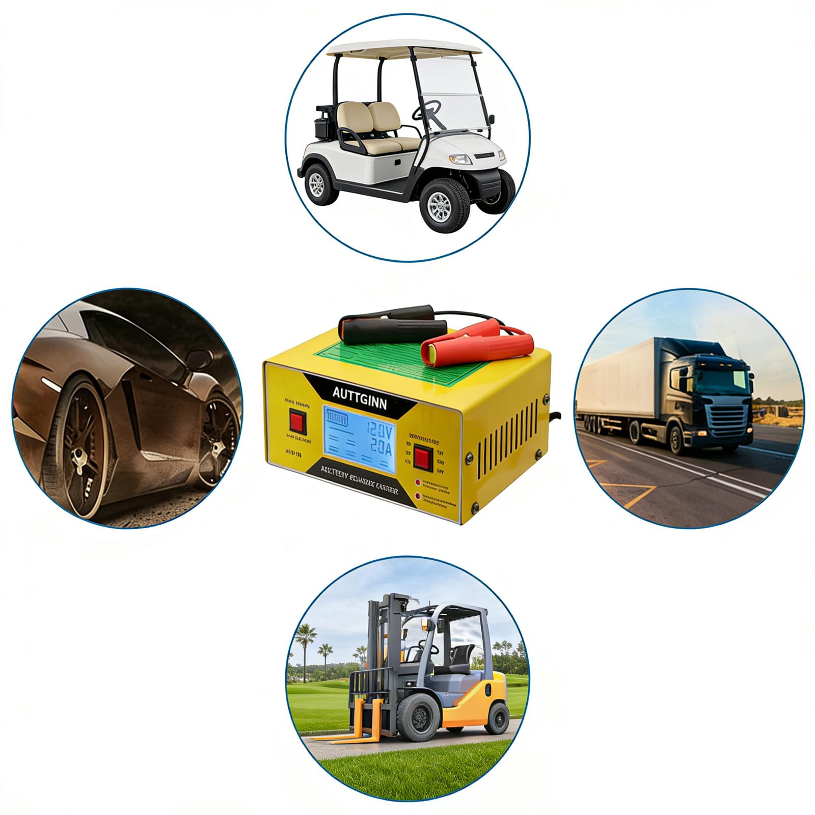 Cargador de batería inteligente, ajustable 0-10A, 6/8/12/14/16/24V, con pinzas de cable, para golf, coche y caravana