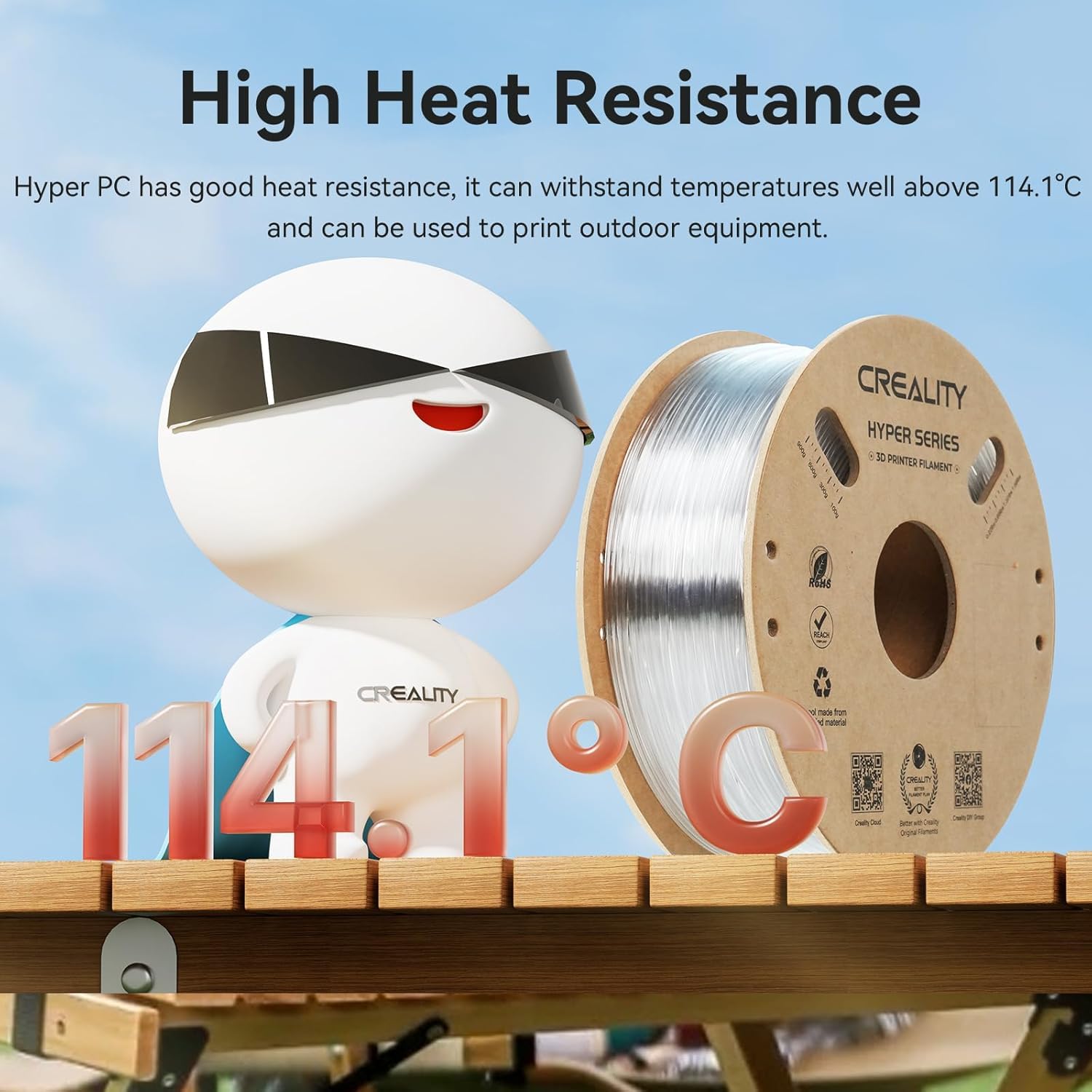 Creality Filamento per stampante 3D, filamento ad alta resistenza al calore, trasparente, facile da stampare, bassa deformazione, bobina da 1 kg, trasparente