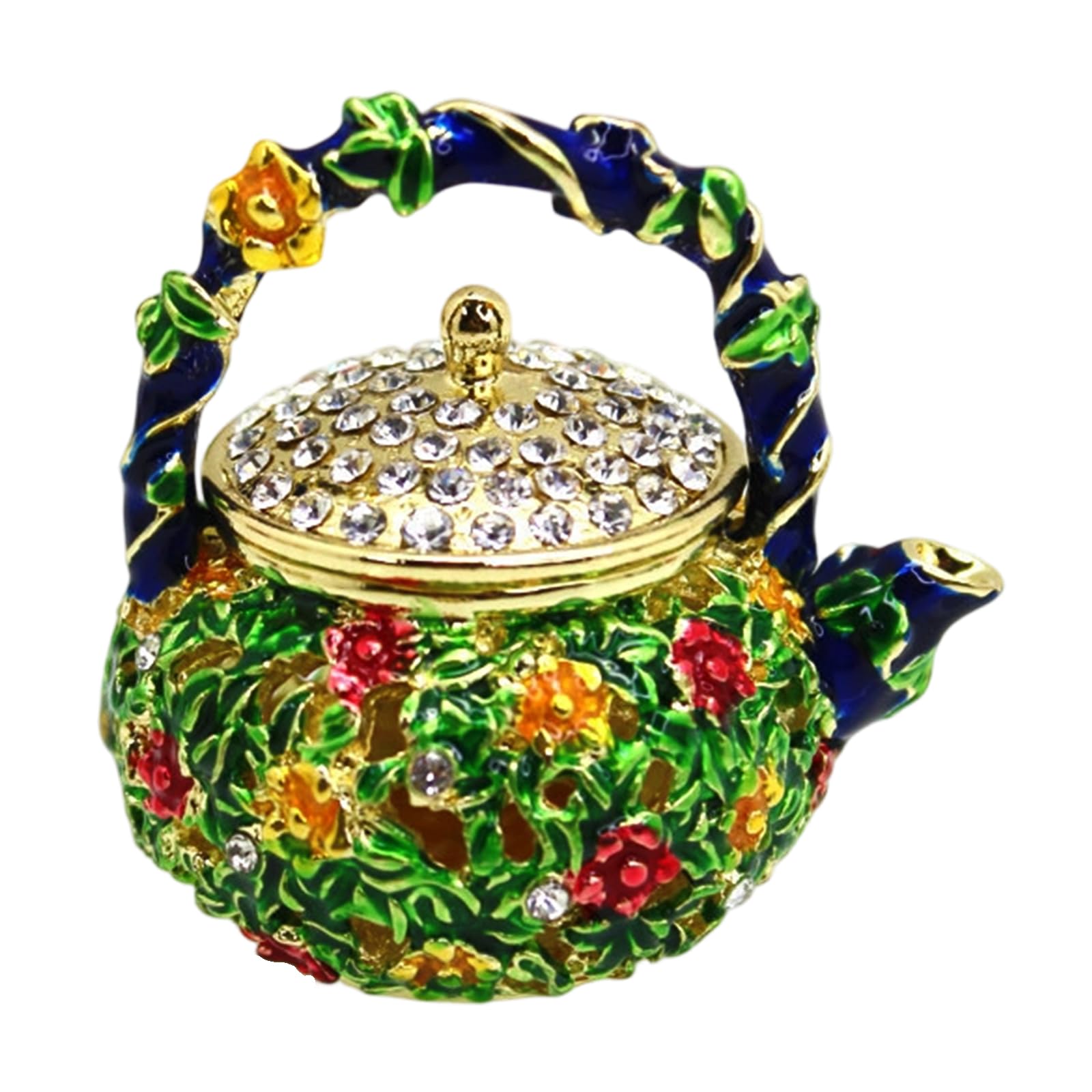 Zeiwohndc Blue Antique Teapot Shape Jewelry Box Craft Of Alloy With Enameled Painting For Collectors Coating Craft Box