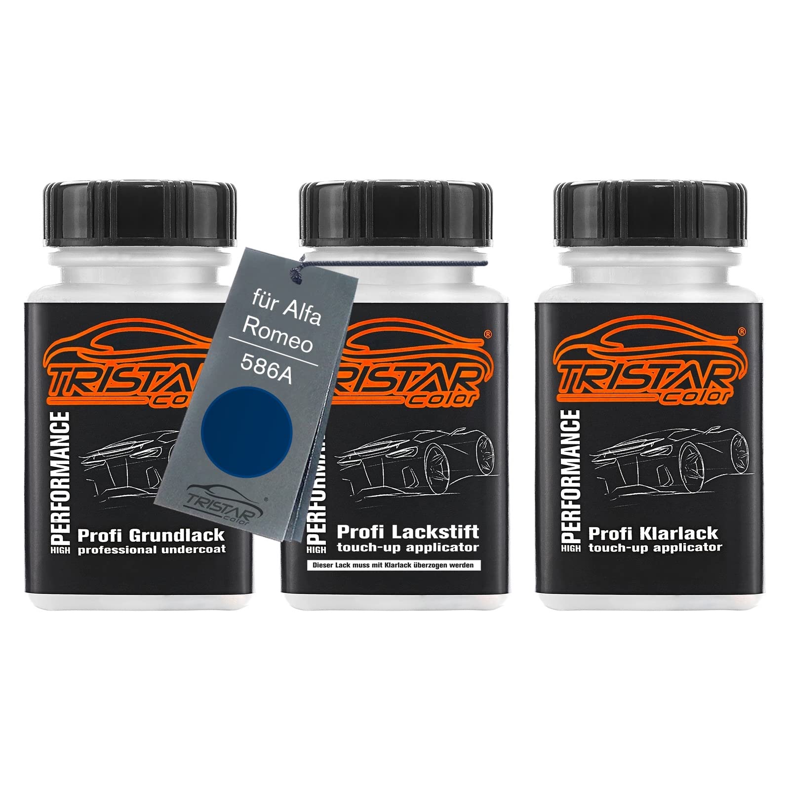 Tristarcolor Blu Misano Perl Car Paint Touch-Up Pen Set For Alfa Romeo 586A /Blu Corsa Perl Under + Base + Clear Coat 50Ml Each