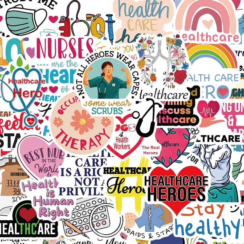 Health Care Stickers |50Pcs Healthcare Waterproof Vinyl Decals for Water Bottles Laptop Luggage Cup Computer Mobile Phone Skateboard Guitar Decor