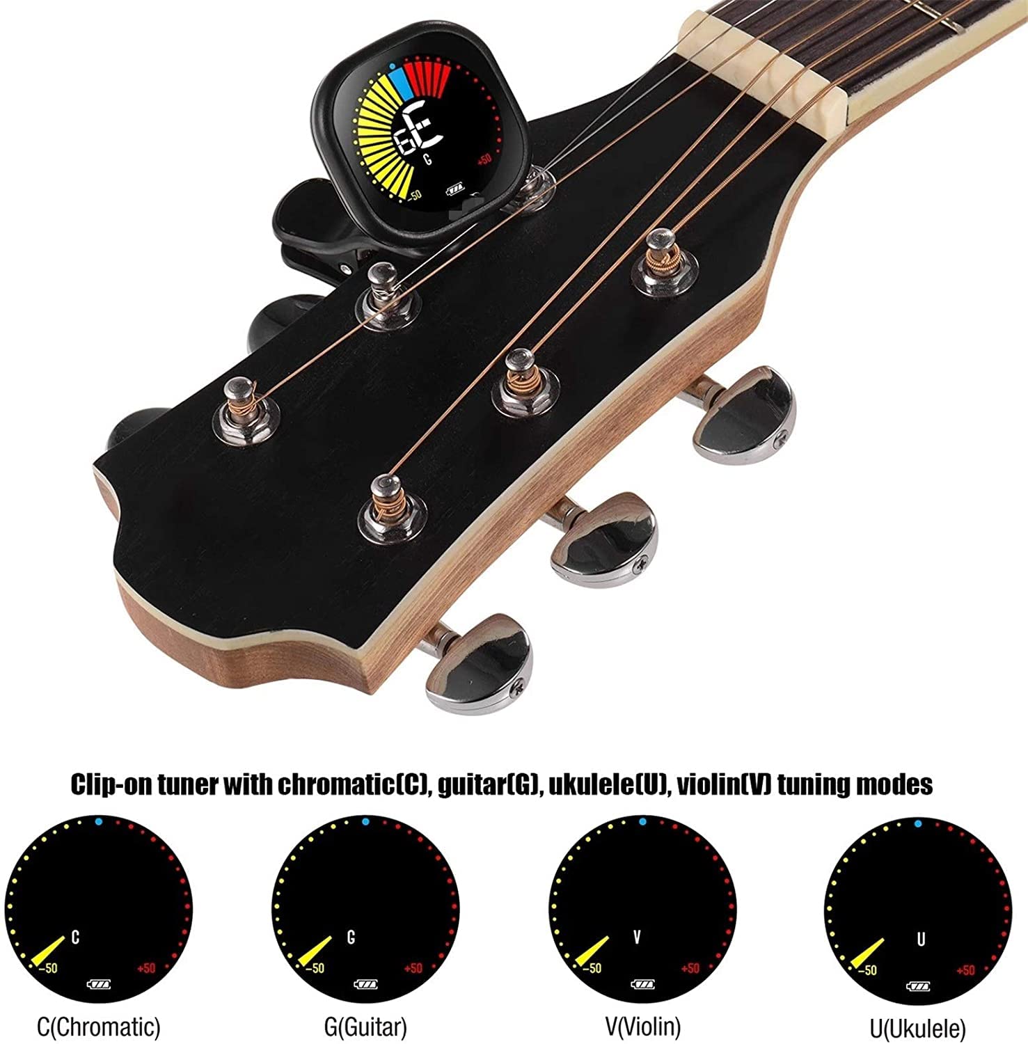 Tuner gitarowy Rechargeable Clip-On Guitar Tuner LCD Kolor Wyświetlacz Clip-On Tuner Odpowiedni dla wielu instrumentów