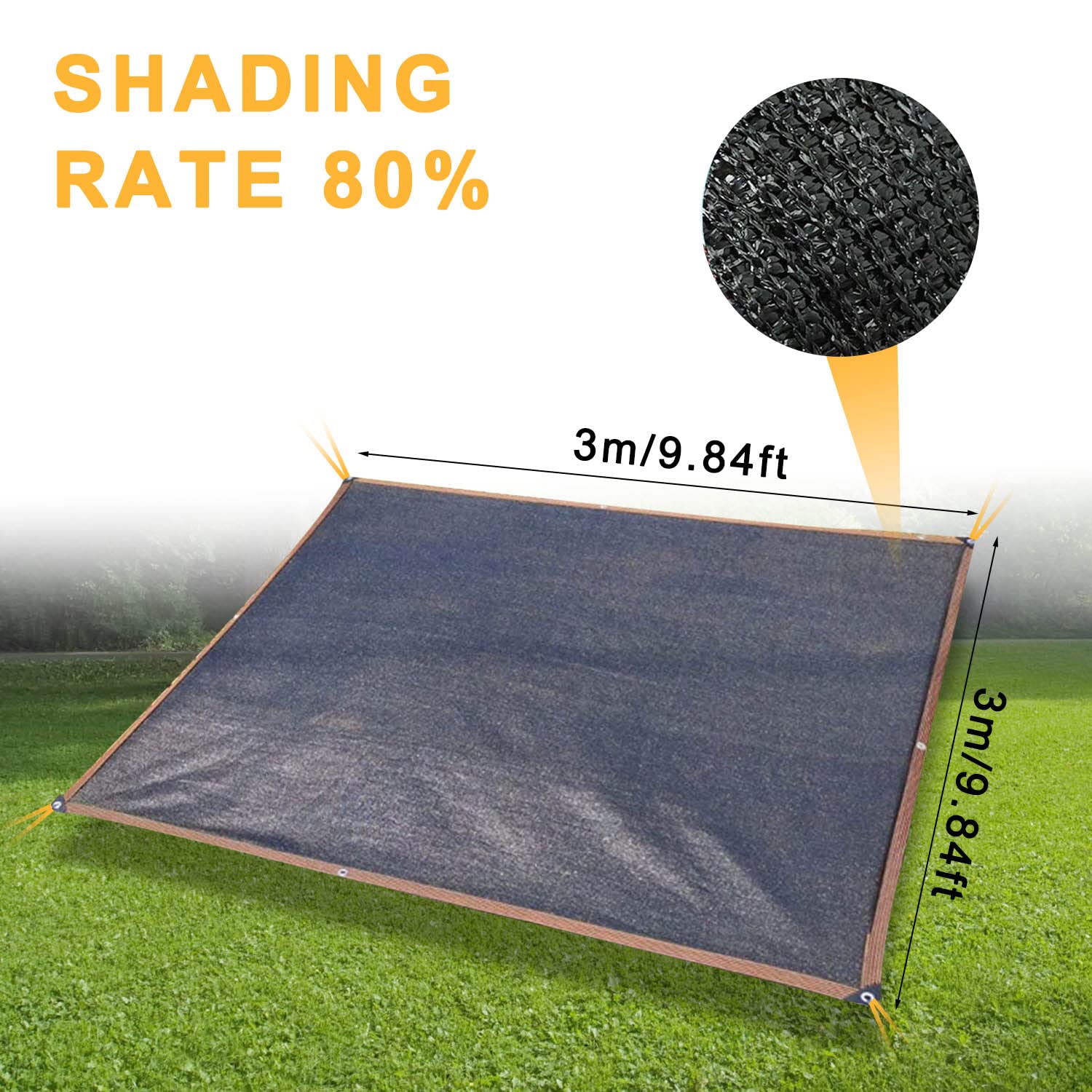 Telo Ombreggiante Occhiellato, 3x3M Ombreggiante con Occhielli, 80% Anti UV, Resistenza Allo Strappo rete Frangivento, Rete Ombreggiante con Occhielli per piante Serre Carport Piscine Cortili