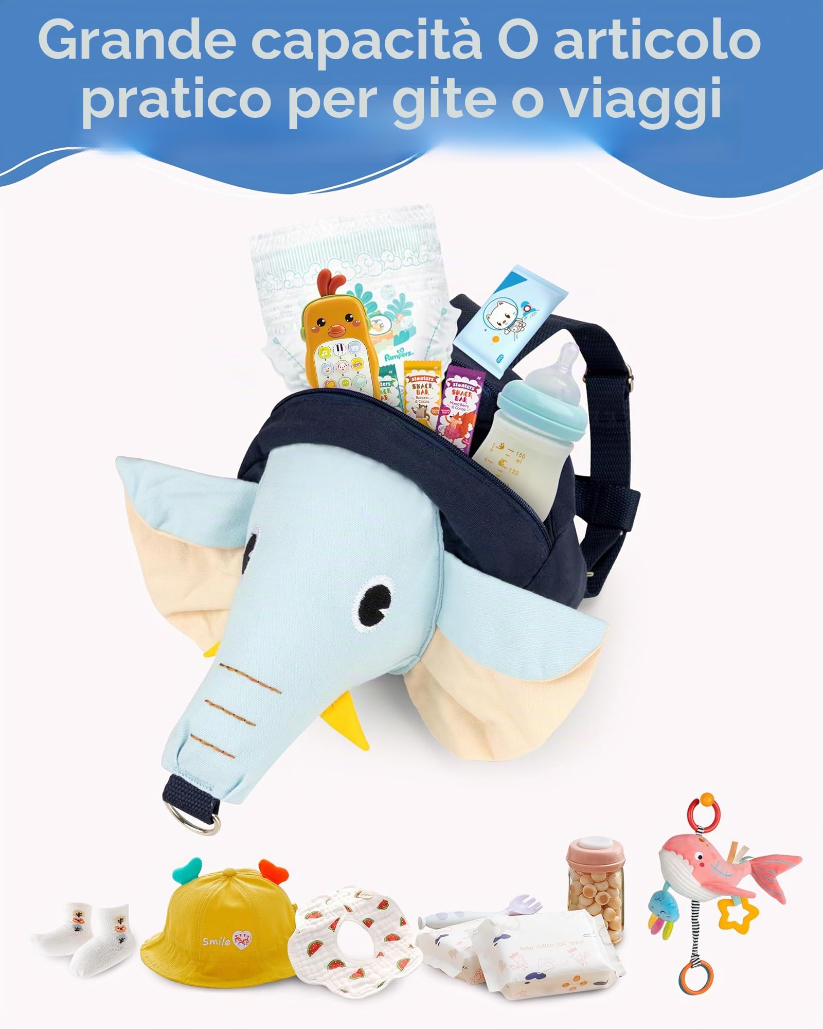 3 in 1 Regolabile Guinzaglio Zaino per Bambini con Guinzaglio Anti-smarrimento da Polso, Sicuro per 1-3 Anni, Blu