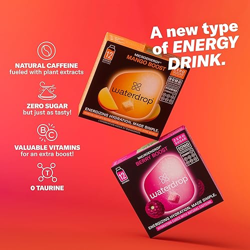Miniatura 2 de Waterdrop Microenergy Berry & Mango Boost Mix - 24 cubos de hidratación con cafeína natural (90 mgporción), sin azúcar, veganos, enriquecidos con