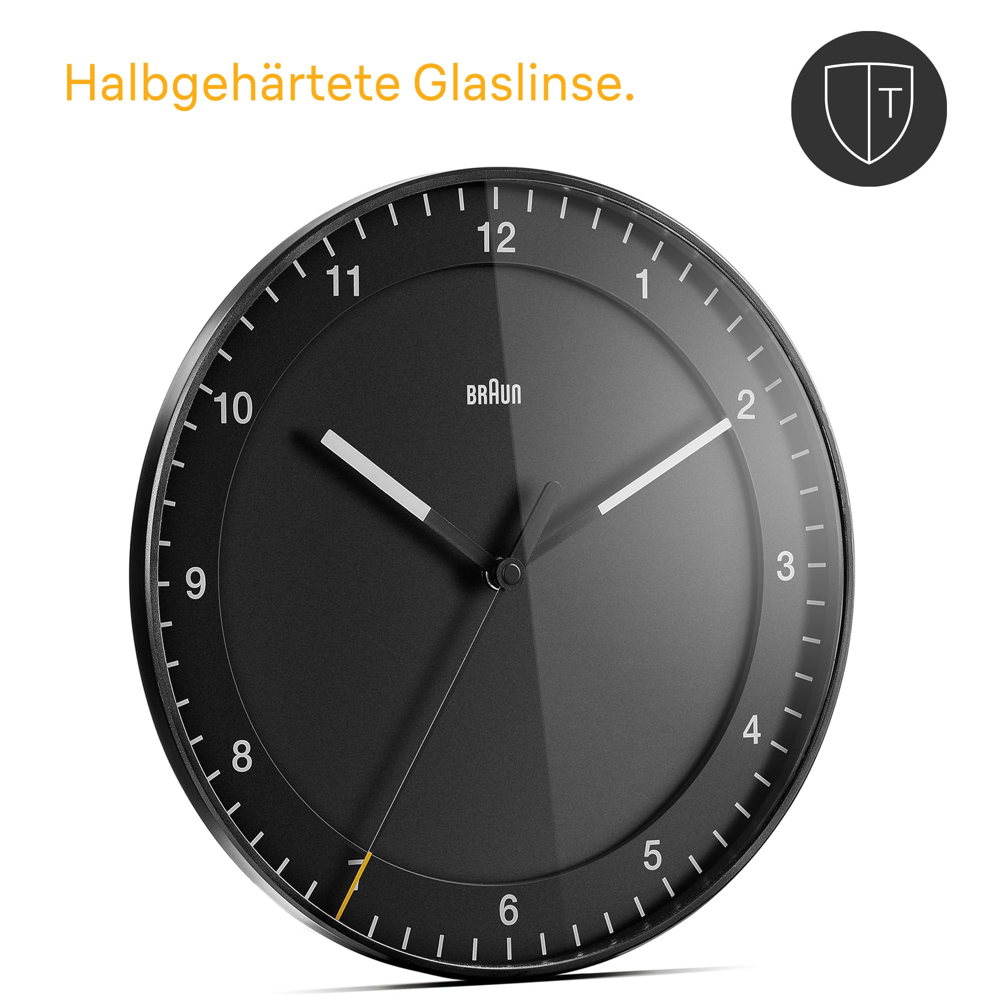 Braun klassisch große analoge Wanduhr mit leisem Uhrwerk, Einfach zu lesendes Zifferblatt, 30cm Durchmesser in schwarz, Modell: BC17B