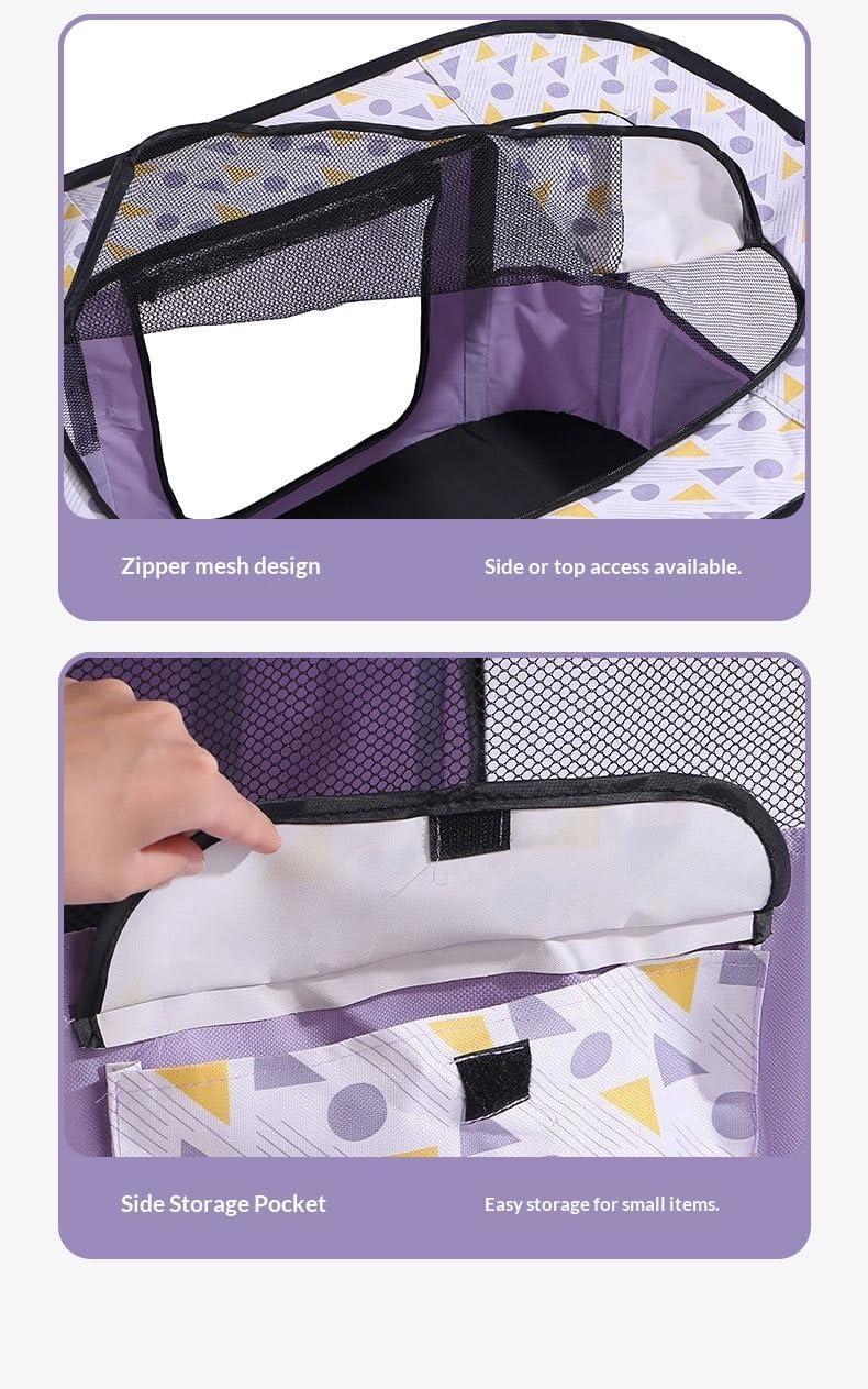 Dog and Cat Pop Play Pen,Foldable Pet Whelping Box for Cats and Dogs, 600D Oxford Fabric with Mesh, Indoor and Outdoor Exercise Pen Playpen (Purple, L)