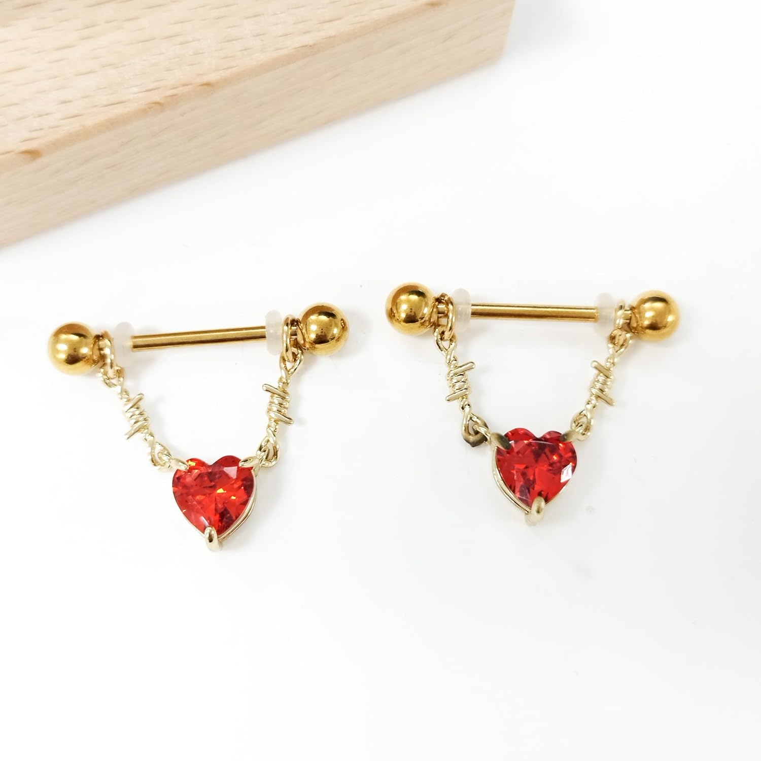 14G Heart Dangle Nipple Rings for Women Stainless Steel Gold Plated Red CZ Dangle Nipplerings Nipple Stud Barbell Body Piercing Jewelry - Image 3