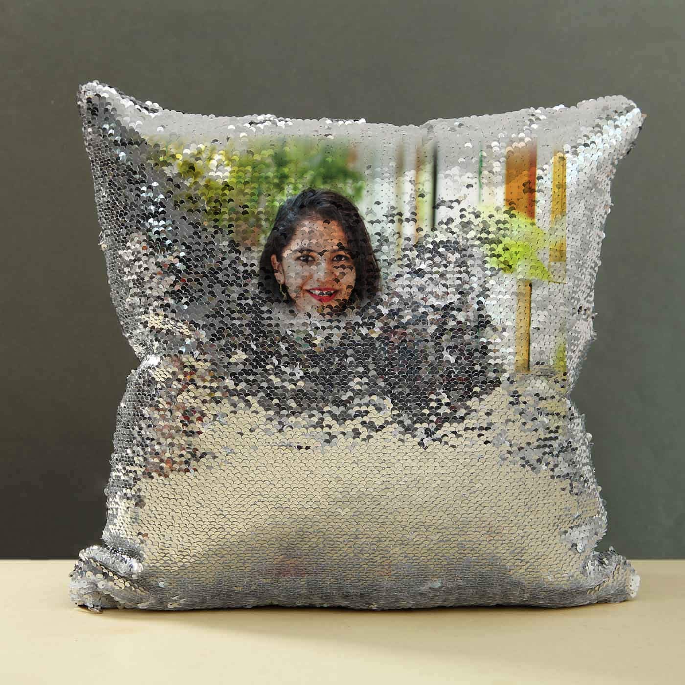 silver sequin personalized magic pillow
