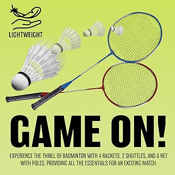Badminton Set Kids Professional Badminton Set - 4 Player, Set Includes Rackets, Nets & Shuttlecocks, Garden Game, Shuttle | Sports Activity, Fun | Kids Adults Family Fun, Suitable For Garden, Beach