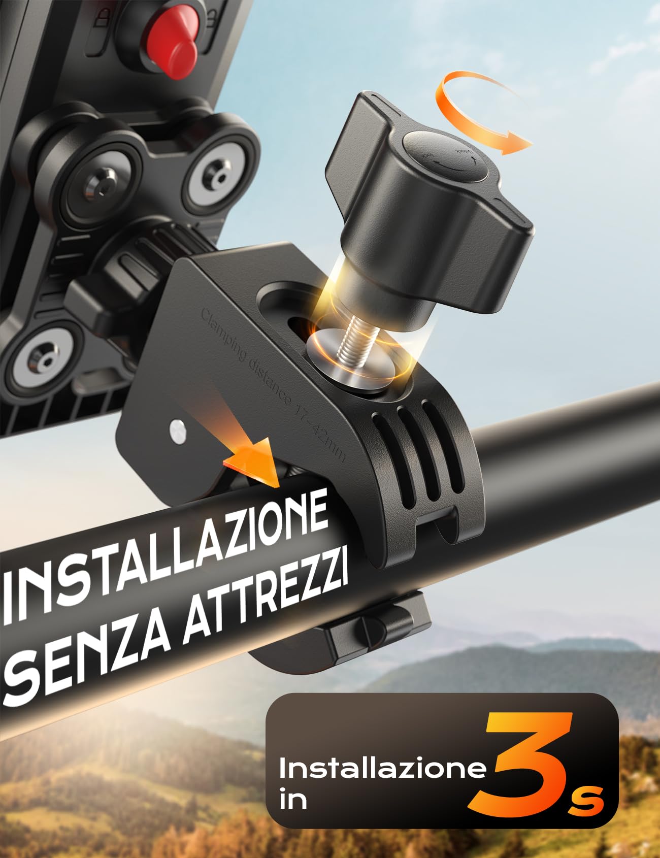 Porta Cellulare Moto, Porta Telefono Bici [Doppio Antivibrazione + Giunto Sferico in Metallo]-360°Drehbar per iPhone 16 Pro/Samsung S24 Ultra /Xiaomi 15 (4,7-7,2''Smartphone Supporto Telefono Moto)