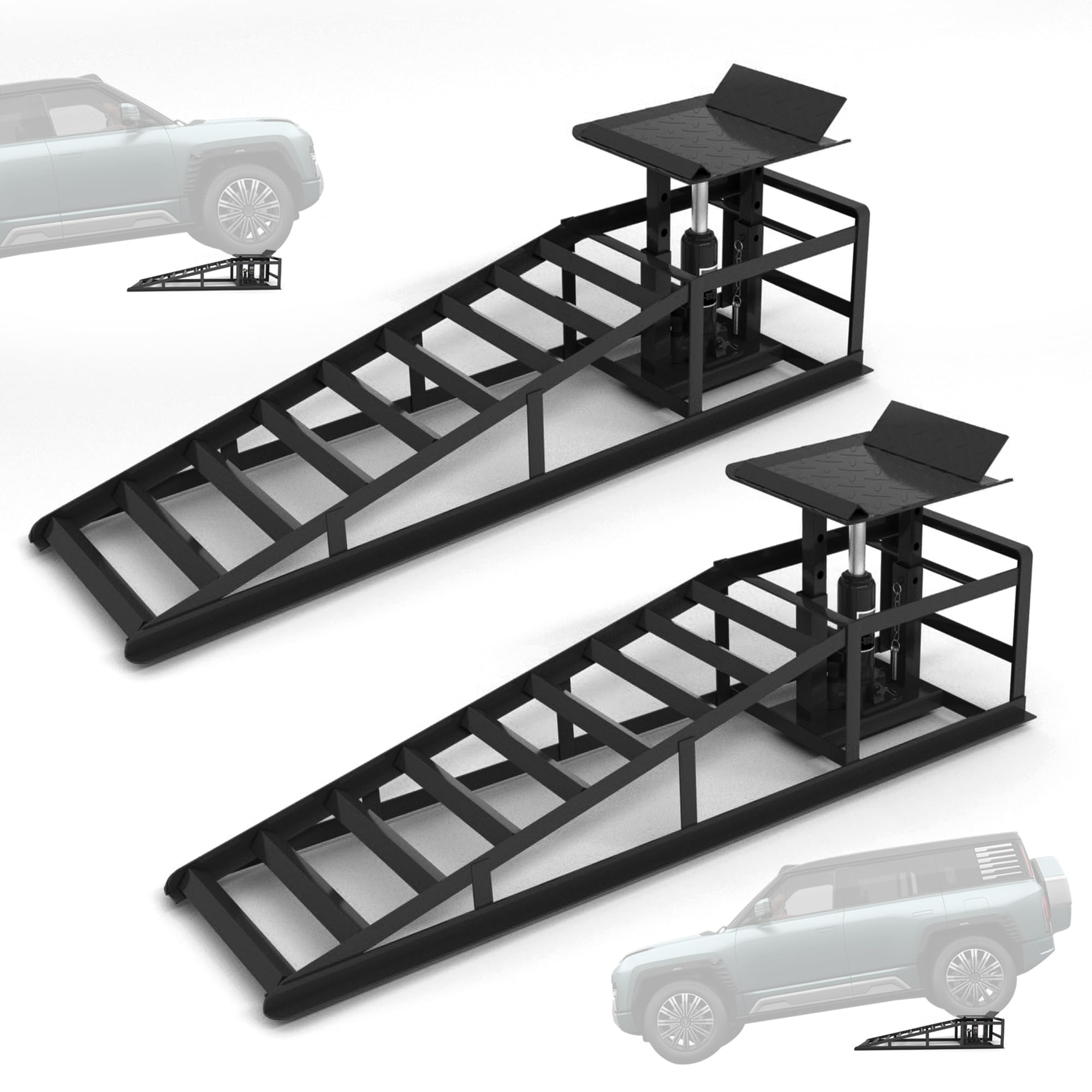 2 Pack Hydraulic Car Ramps, 11050LBS 5T Car Ramp High Lift 9"-14.2", Heavy Duty Steel Car Lift Ramp, Automotive Truck Service Ramps for Oil Changes Support Jack for Maintenance, Black