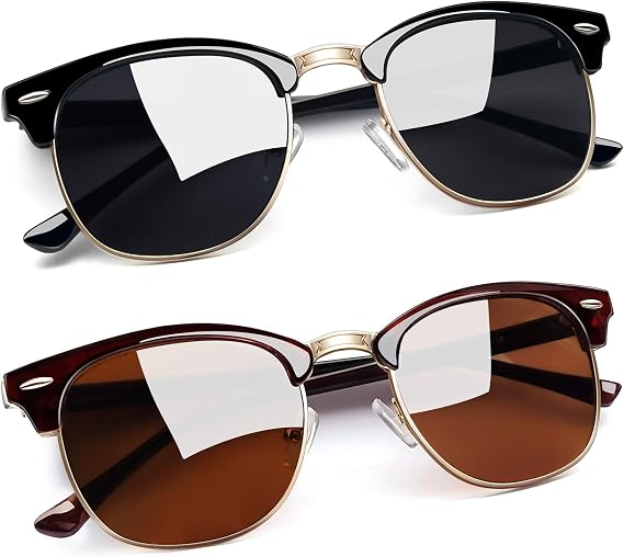 Joopin Vintage Sunglasses Half Frame Sun Glasses Polarized UV Protection Browline Shades for Women Men
