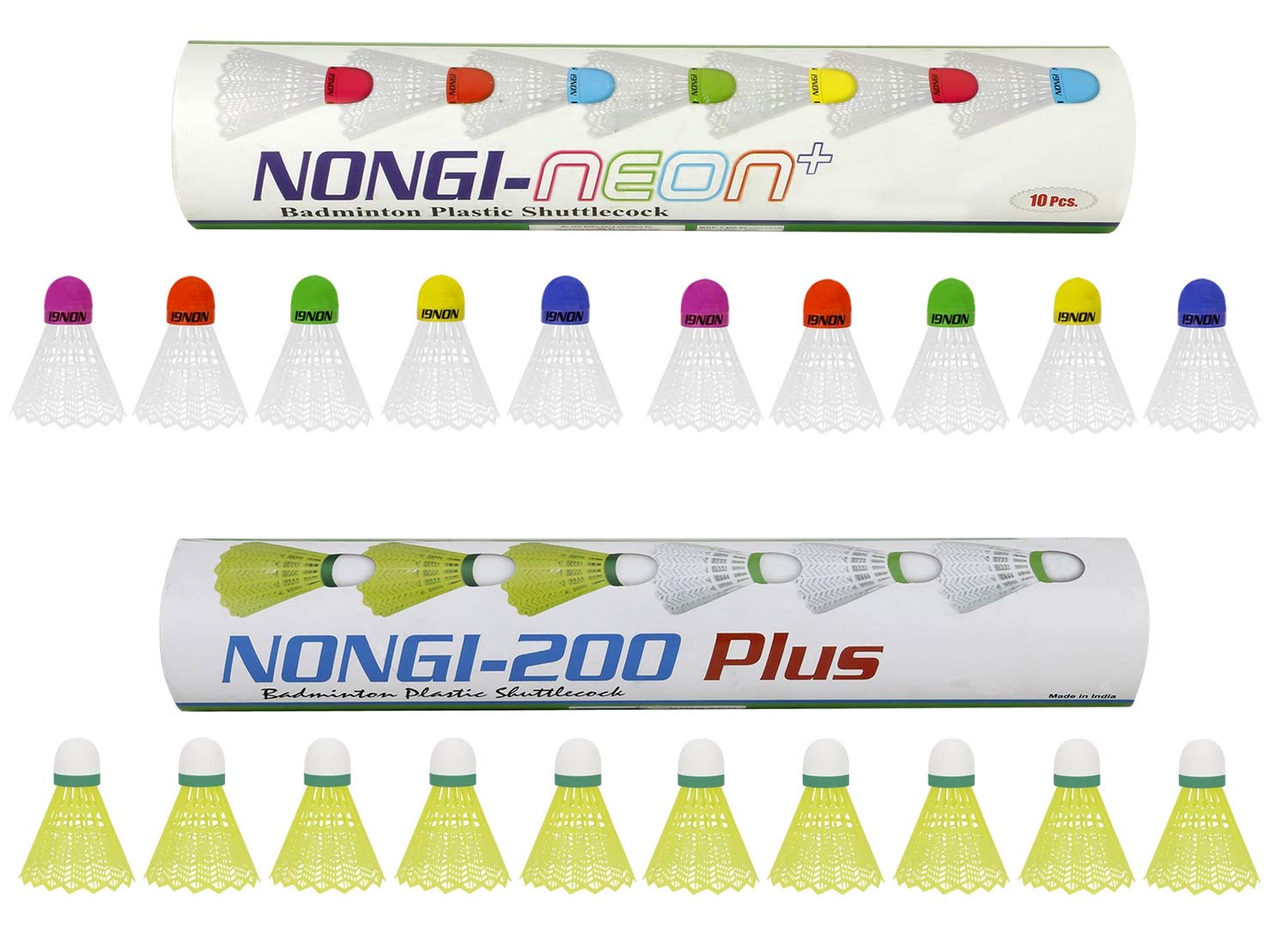 Nongi Neon PlusCombo Pack of 20 Shuttlecocks(10 Multicolored Cork Plastic), 200 Plus(10 Yellow Plastic) for Outdoor Indoor Sports (B08CC15ZWW) Amazon Price History, Amazon Price Tracker