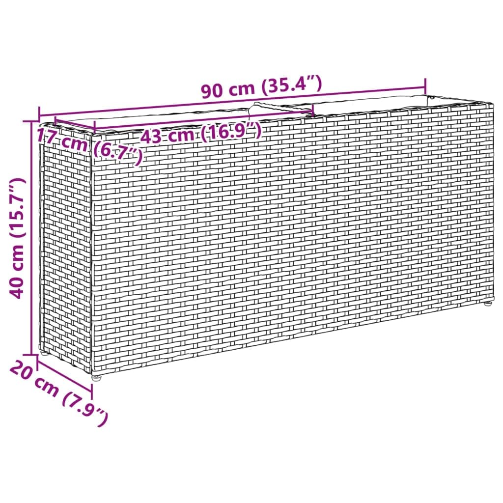 vidaXL Jardinière avec 2 Pots Noir 90x20x40 cm résine tressée, jardinière d'extérieur, bac à Fleurs, bac à tomates, jardinière de terrasse