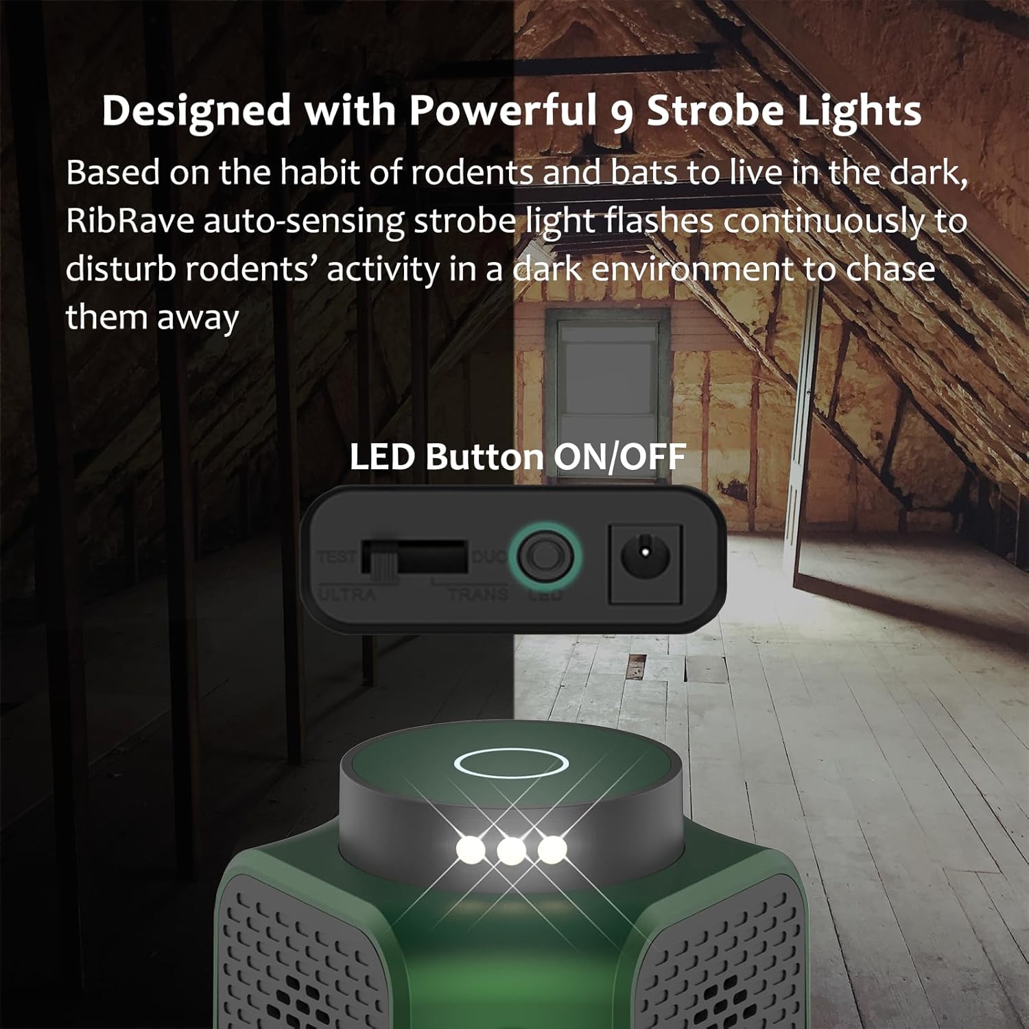 Mice Rat Repellent for House Rodent Squirrel Repellent Ultrasonic Mouse Deterrent Device Bat Removal Attic Garage Basement Crawlspace Indoors(Green)