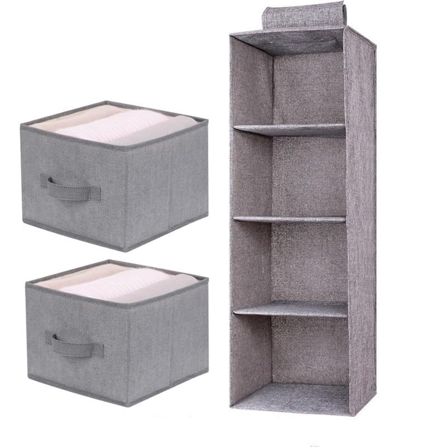 ROUNY 4-Shelf Hanging Closet Organizer, Sturdy Hanging Shelves for Closet with 2 Drawers, Wardrobe Closets Organizer, Foldable Cabinet for Wardrobe, RV, Dorm Room, Bedroom, 10.6''W x 10.6''D x 31.5''H