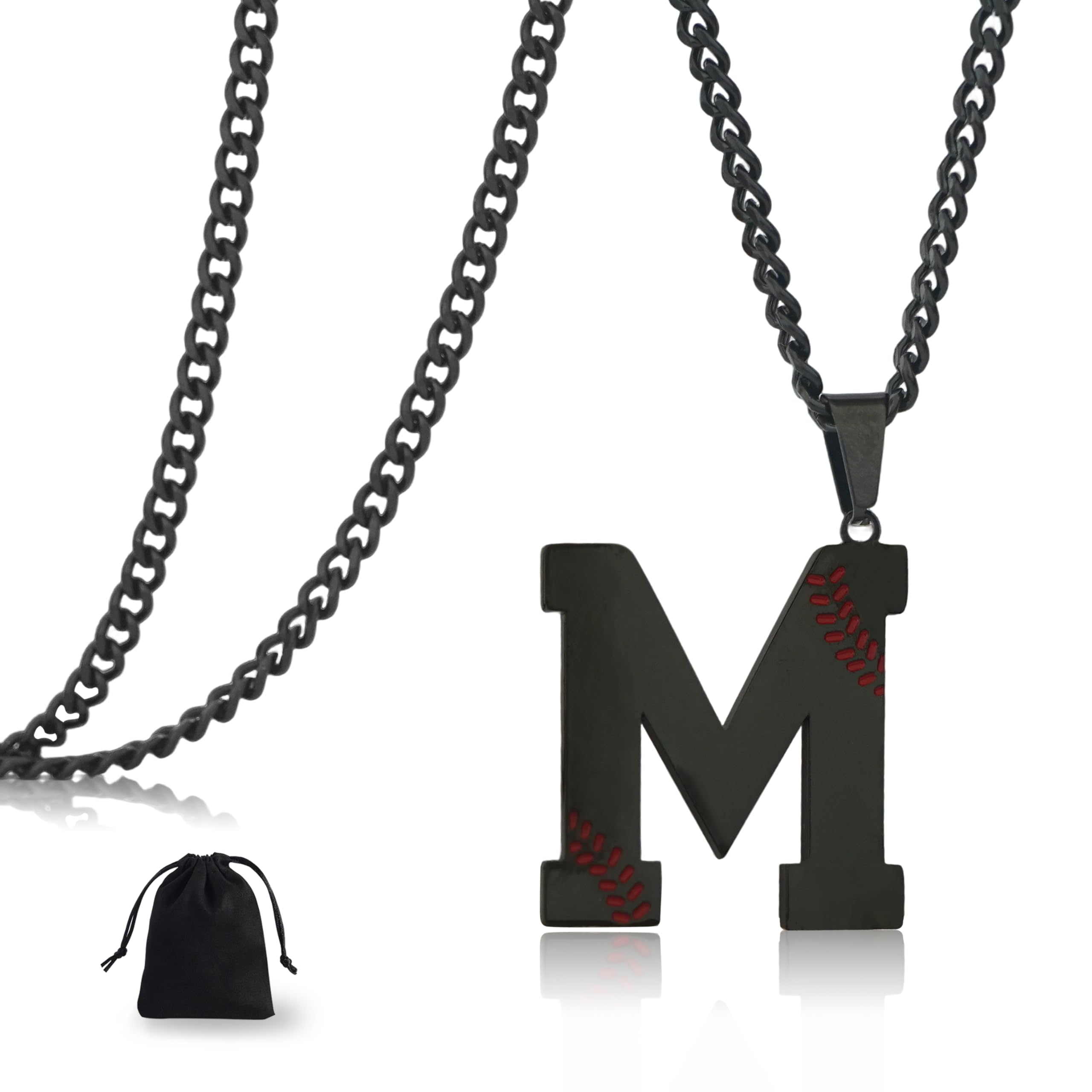LMUWECNO Baseball Initial A-Z Letter Necklace for Men, Alphabet Jewelry Pendant, Stainless Steel letter necklace for Men Holiday Gifts Dad Husband for