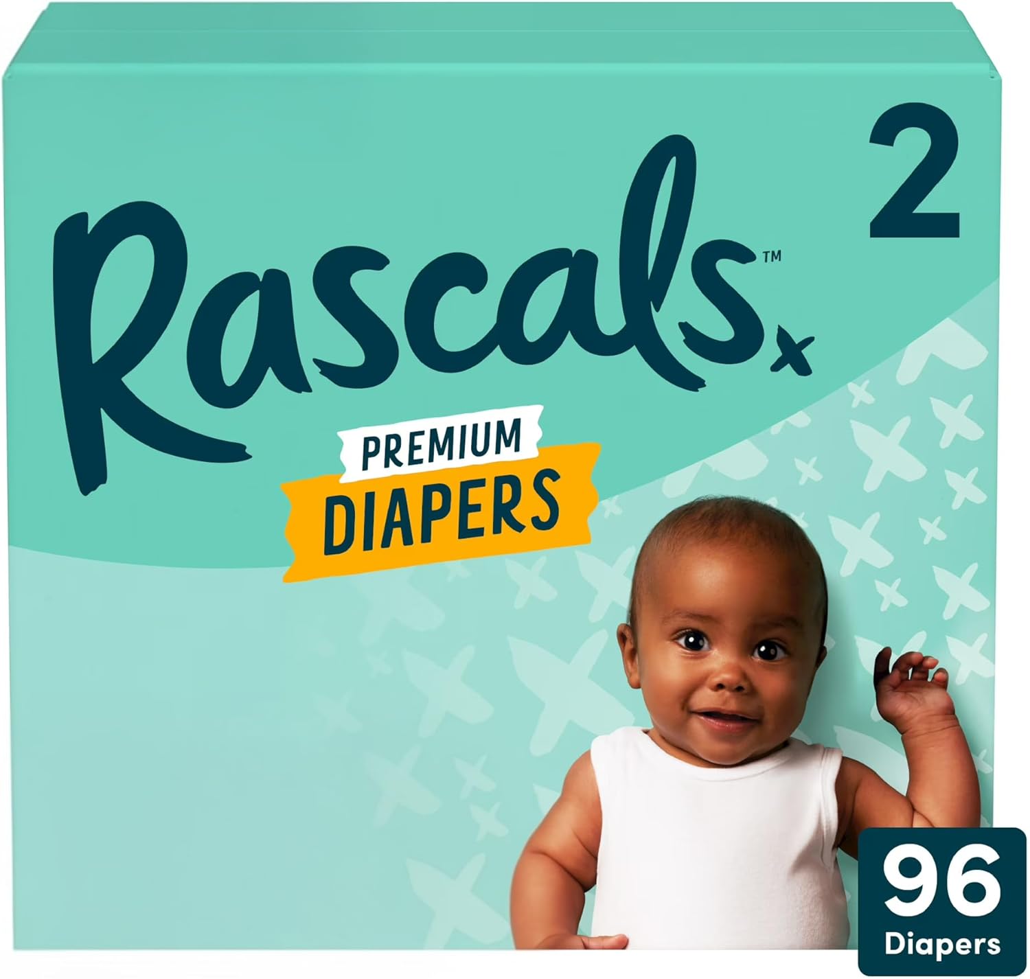Rascals Premium Absorbent Baby Diapers with Deep Pocket and Triple Leak Guards for Blowout Protection (2-96ct)