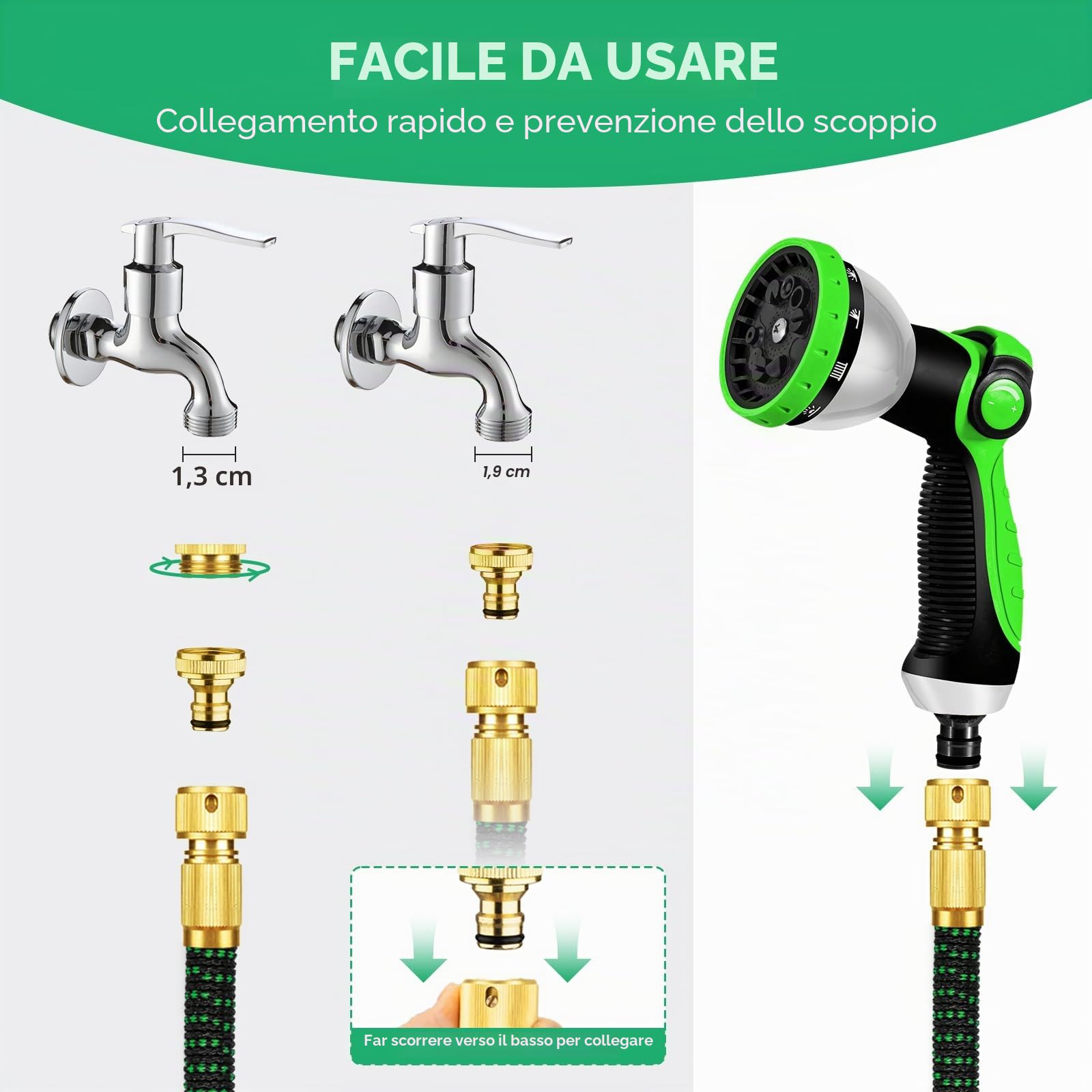 Yofidra Tubo da Giardino Estensibile 30M/100FT, Leggero, Pistola 10 Funzioni e Raccordi Metallo, Tubo Flessibile per Innaffiare, Lavare Auto e Terrazzo(Nero e verde)