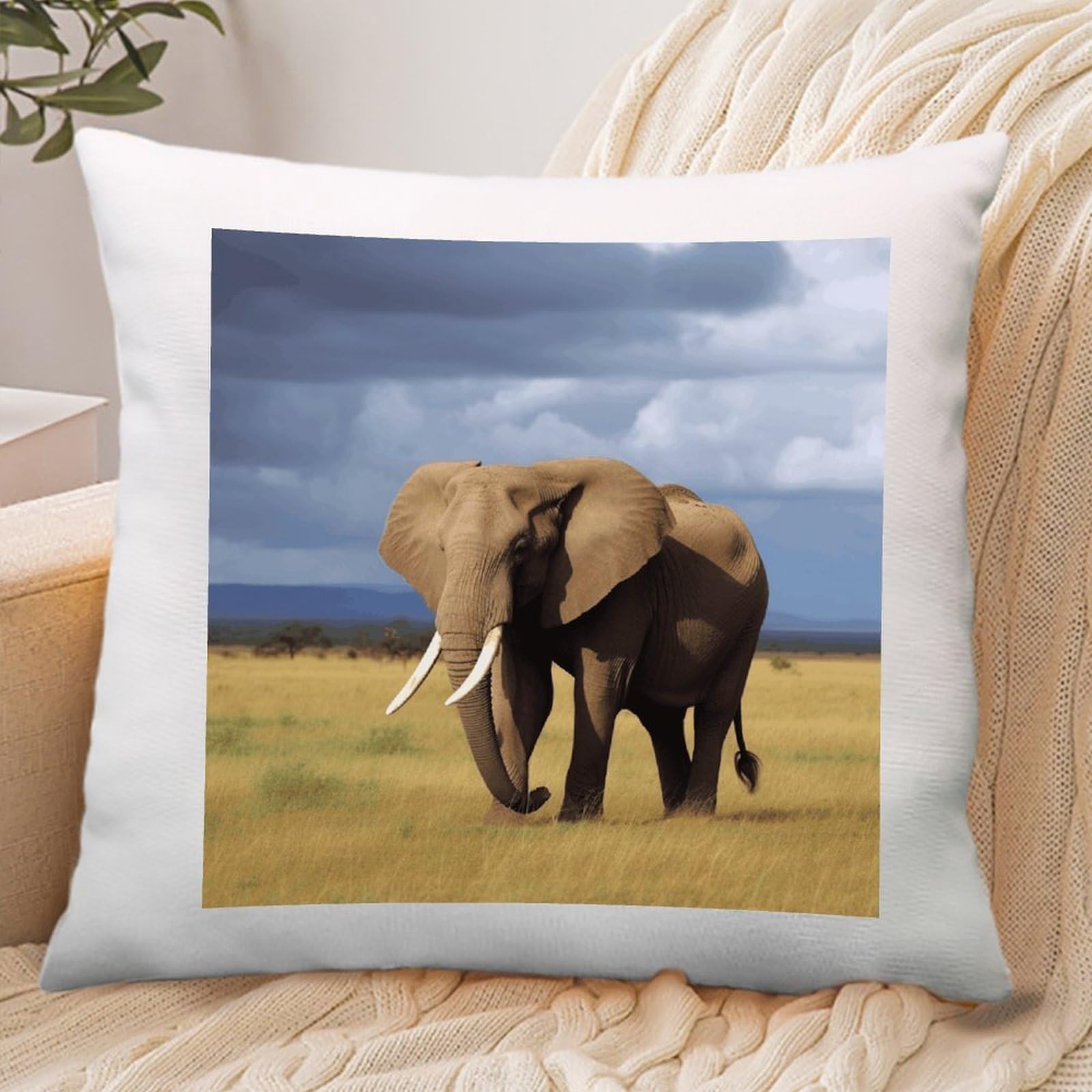 FekiLoot Decorative Africa Grassland Elephant Throw Pillow Covers Soft Square Cushion Case with Zipper Farmhouse Cotton and Linen Pillowcase Luxury Cozy Lumbar Pillow Shells for Sofa Bed Car