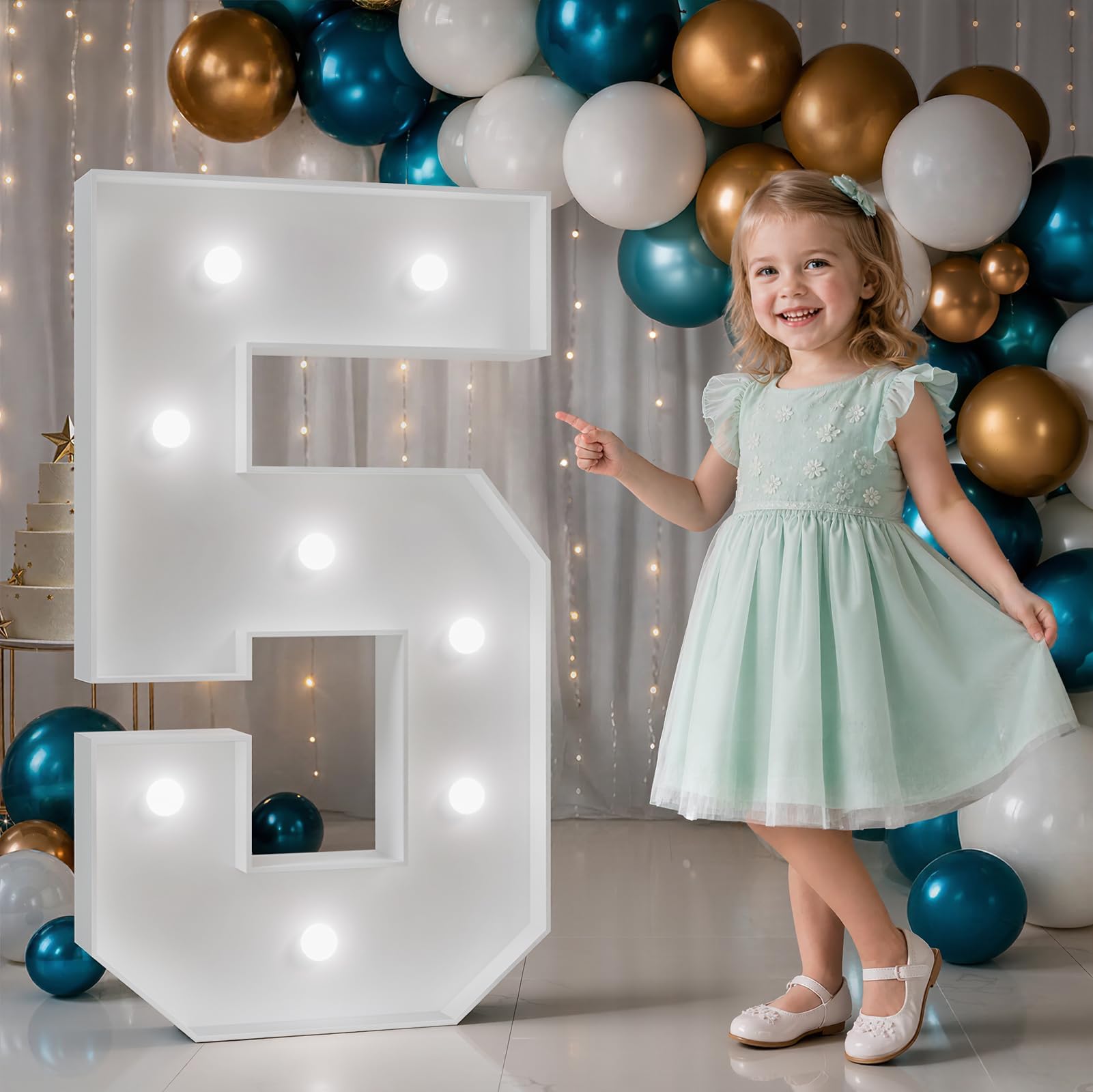 Marquee Numbers 3 Feet Tall, Cool White Light Up Numbers 5 for Party