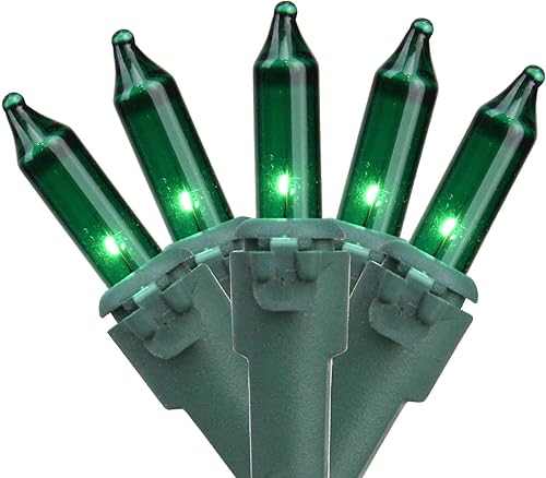 Juego de mini luces navideñas verdes de 35 unidades, cable verde de 7 pies