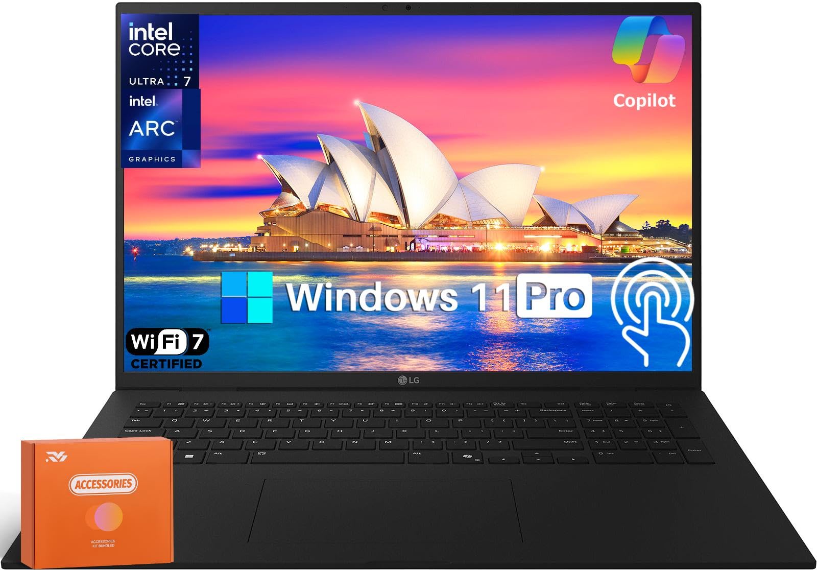 LG Gram 17 Touchscreen Business Laptop, AI Copilot+ PC, 17" 2.5K WQXGA Display, Intel Ultra 7 Series 2 258V, 32 GB RAM, 8 TB SSD, Intel Arc Graphics, Backlit, Wi-Fi 7, Windows 11 Pro, w/Accessories