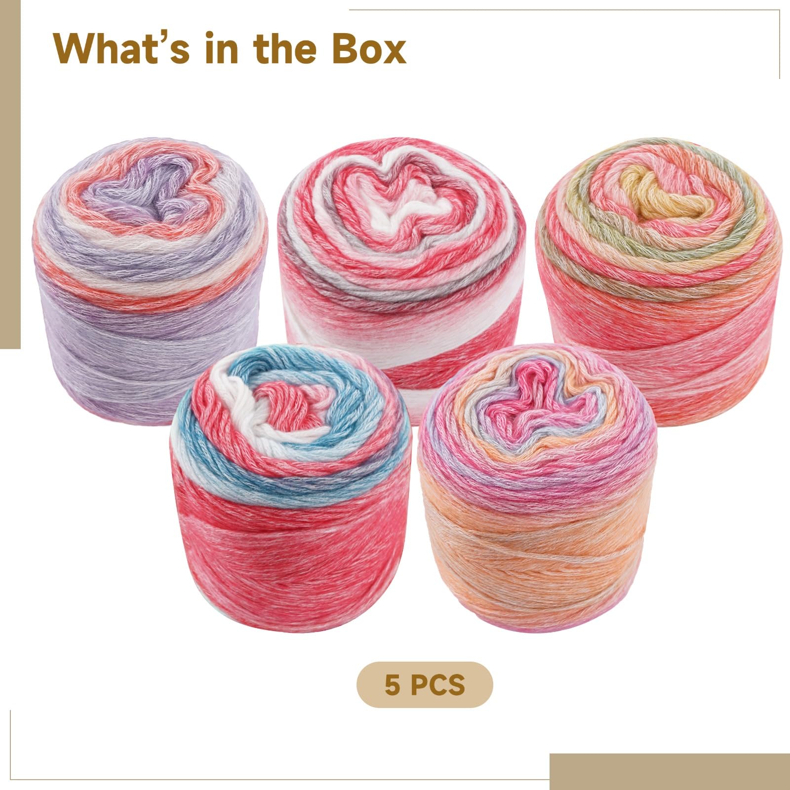 5 rollos de hilos para tarta, para ganchillo, mezcla de lana suave degradada, hilos variegados, para tejer, degradado multicolor para mantas, bufandas, manualidades