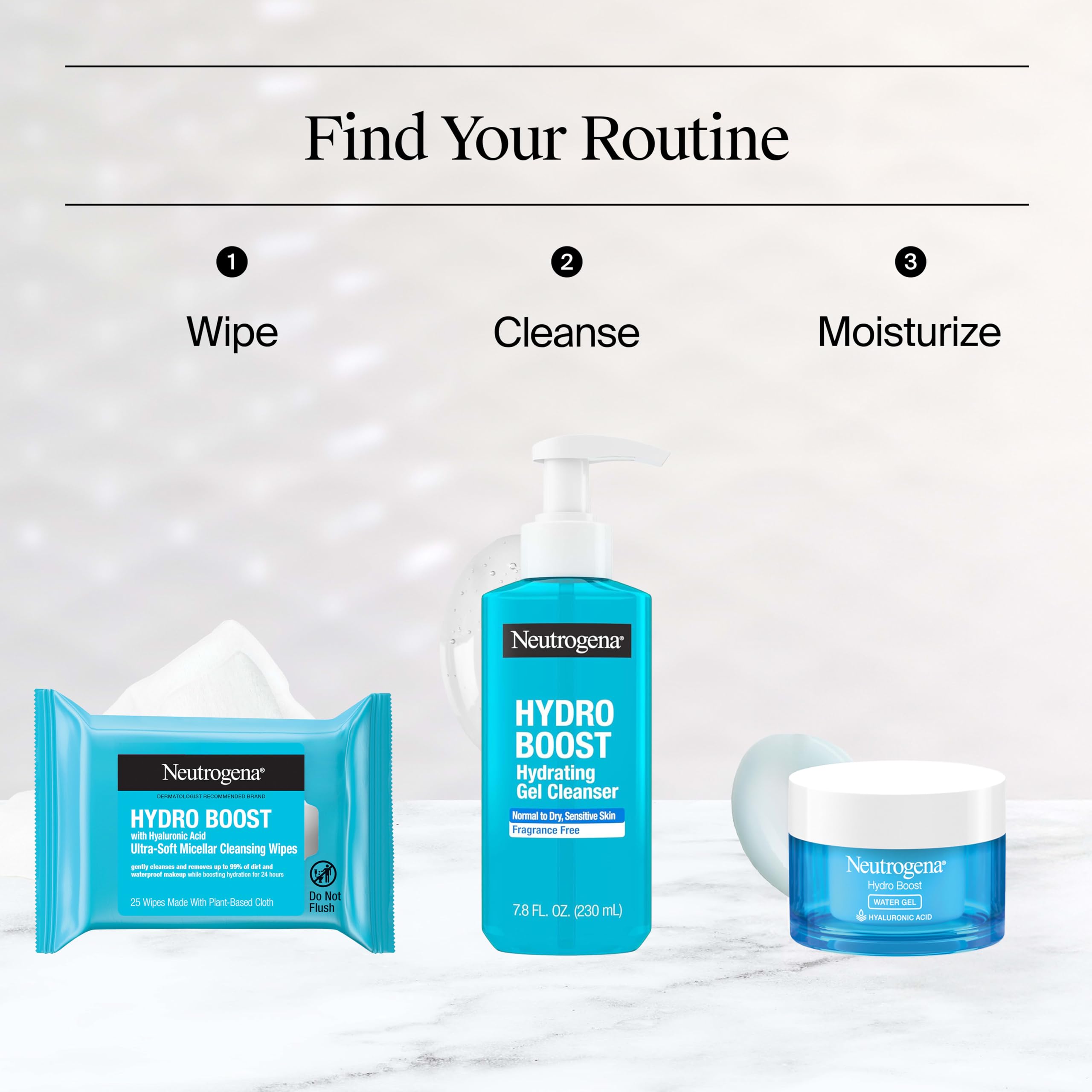 Neutrogena HydroBoost Facial Cleansing & Makeup Remover Wipes with Hyaluronic Acid, Hydrating Pre-Moistened Face Towelettes to Cleanse &Remove Dirt, Makeup & Impurities, Twin Pack, 25 ct