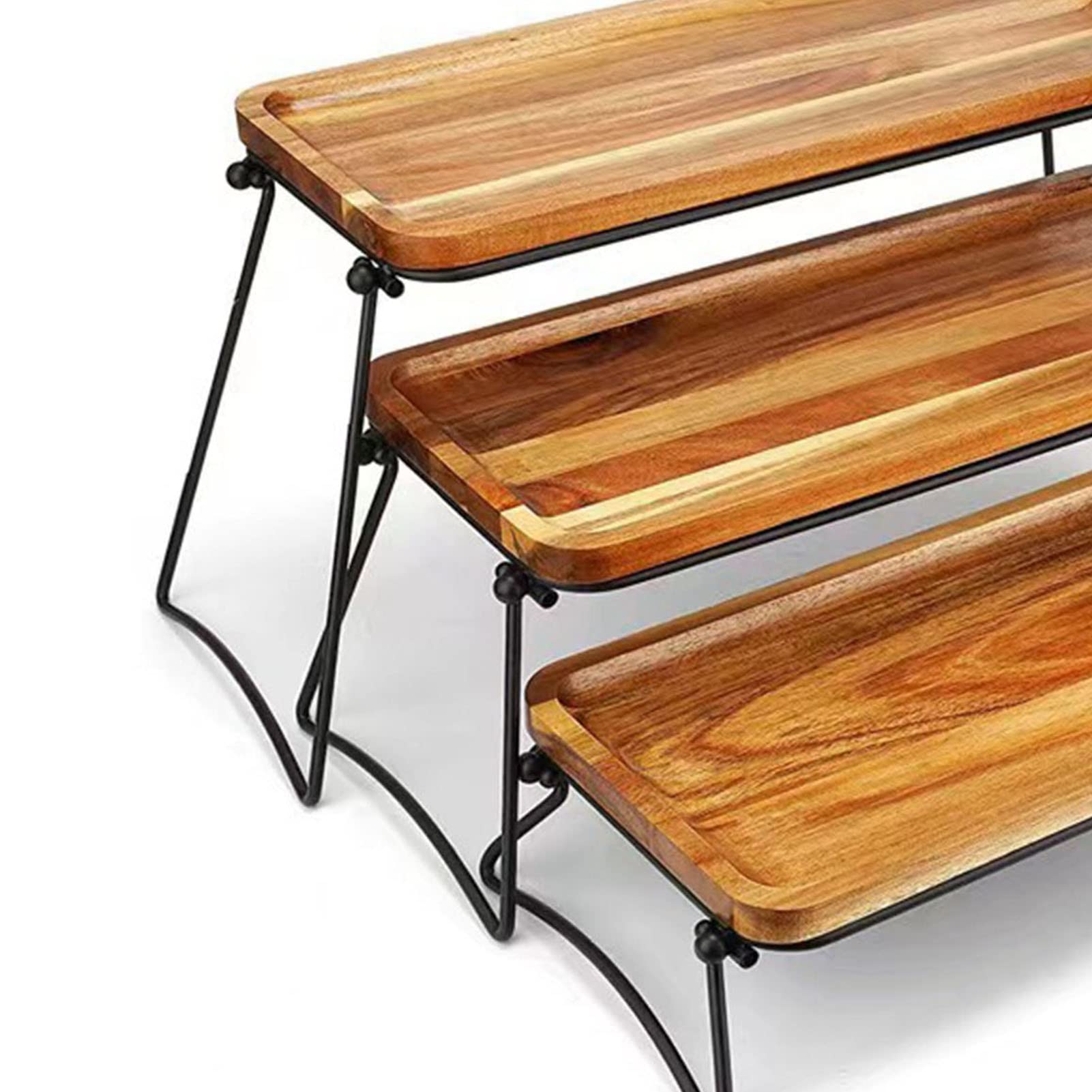 Alzata Portatorta In Legno A 3 Piani Con Vassoi Staccabili | Espositore Per Buffet, Servire Formaggi, Dessert, Antipasti - 2