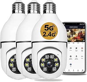 3Pcs Light Bulb Home Camera 360 Degree 2.4GHz & 5G WiFi E27 Wireless Security Cameras for Indoor Outdoor Use, 1080p Night 3 Count (Pack of 1) light bulb camera light bulb camera asin的图片