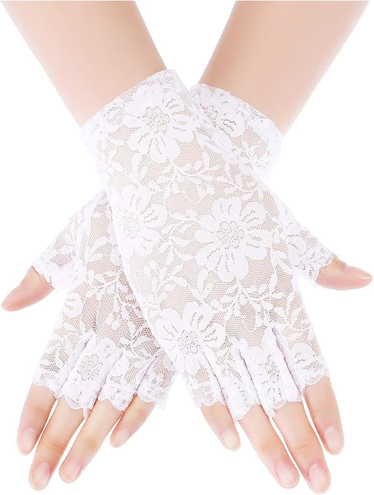 Women’s Lace Half Finger Gloves – Floral Net Design for Party, Cosplay, Retro Theme, Fancy Dress