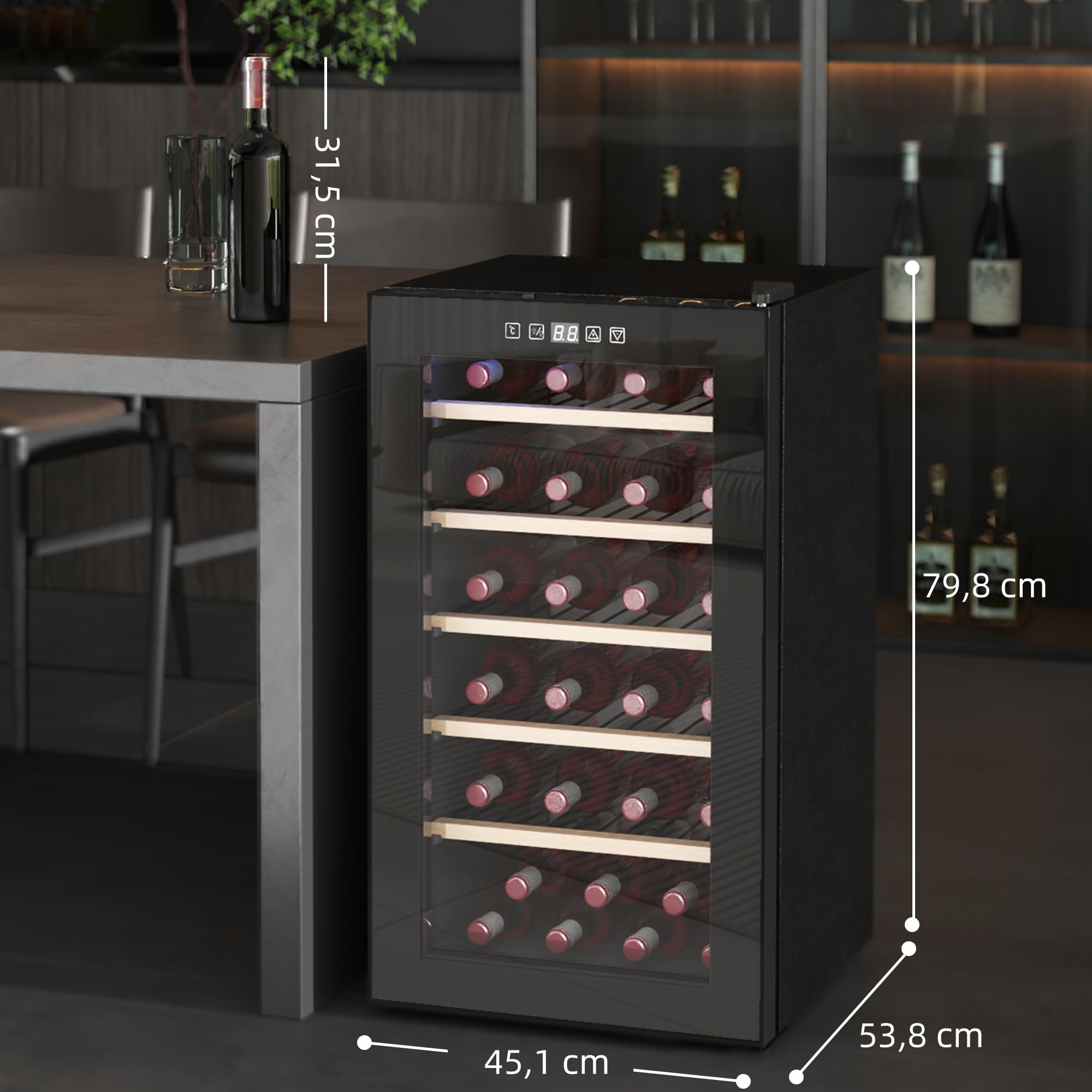 HOMCOM Cave à vin 41 bouteilles 91L réfrigérateur silencieux porte en verre LED écran tactile contrôle température 5-20℃ noir