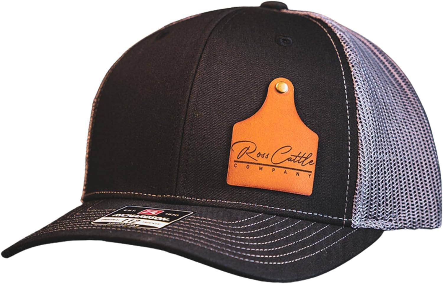 Custom Logo Cow Tag Leather Patch Hat | Authentic 100% Full Grain Genuine Leather | Custom Text or Logo Cow Tag Leather Patch