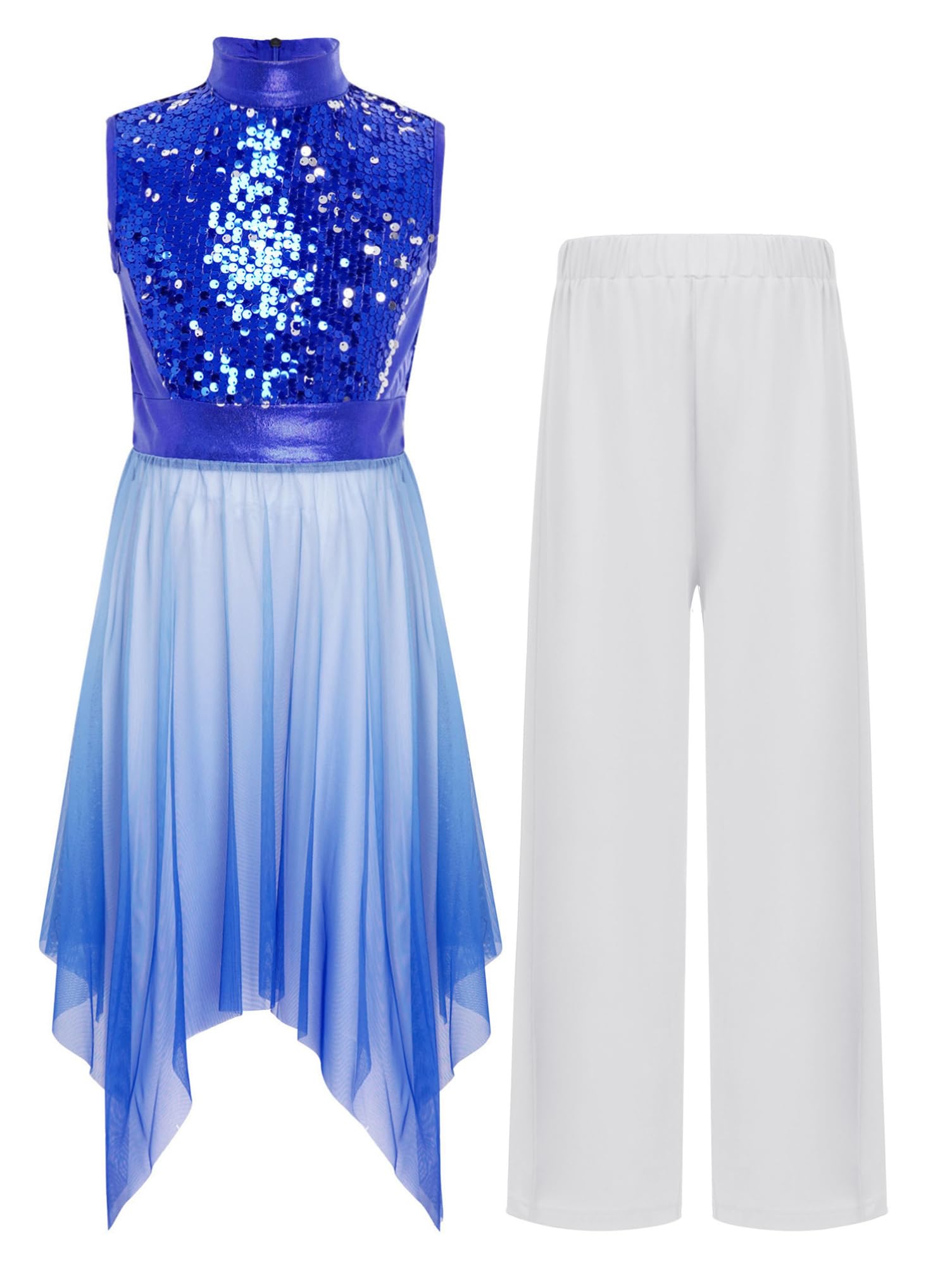 Conjunto De Baile De Alabanza para Niñas Vestido Sin Mangas con Dobladillo Asimétrico Y Pantalones Anchos Disfraz De Bailarina