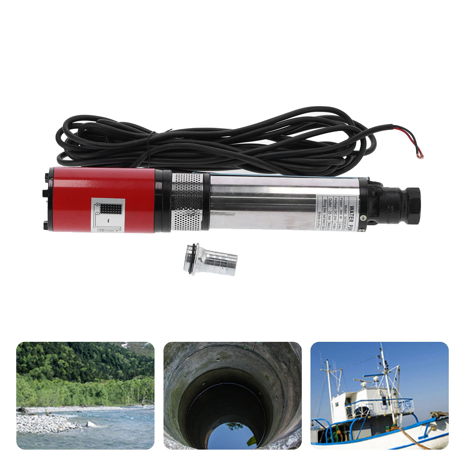 Akozon Bomba de Pozo Profundo de CC, Bomba Solar Grande de 24V de de 35M con Motor de Latón e Impulsor Flotante para Agricultura de Riego Hidráulico