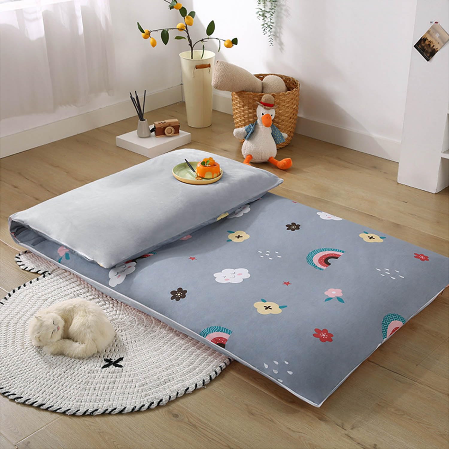 Housse De Matelas Futon 100% Coton - Double Fermeture éclair - Pour Matelas Japonais 2-10cm - Taille 90x190cm