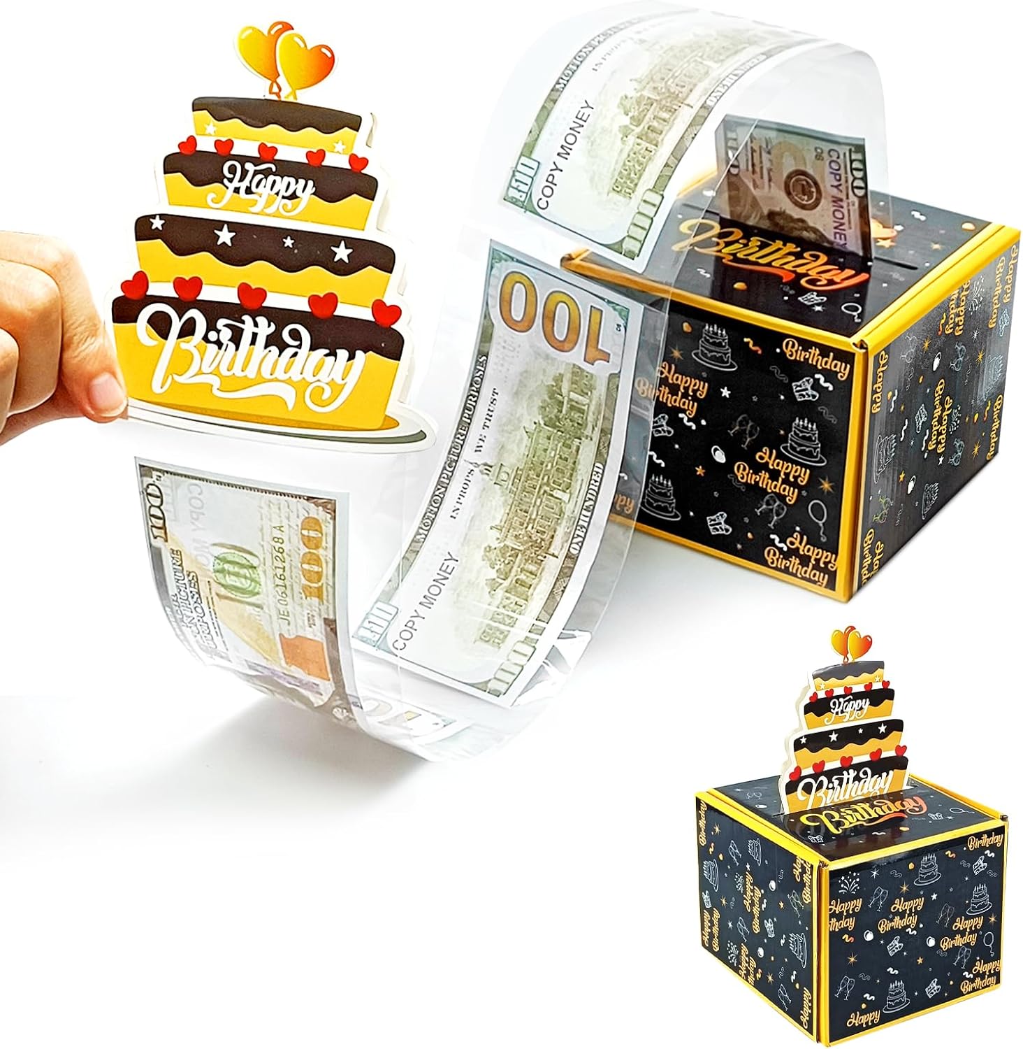 Birthday Money Box for Cash Gift Pull, Surprise Money Box