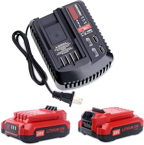 Biswaye Cargador de batería de 20 V MAX CMCB104, paquete de 2 baterías de 20 V MAX CMCB202 CMCB203 compatible con batería de litio Craftsman V20