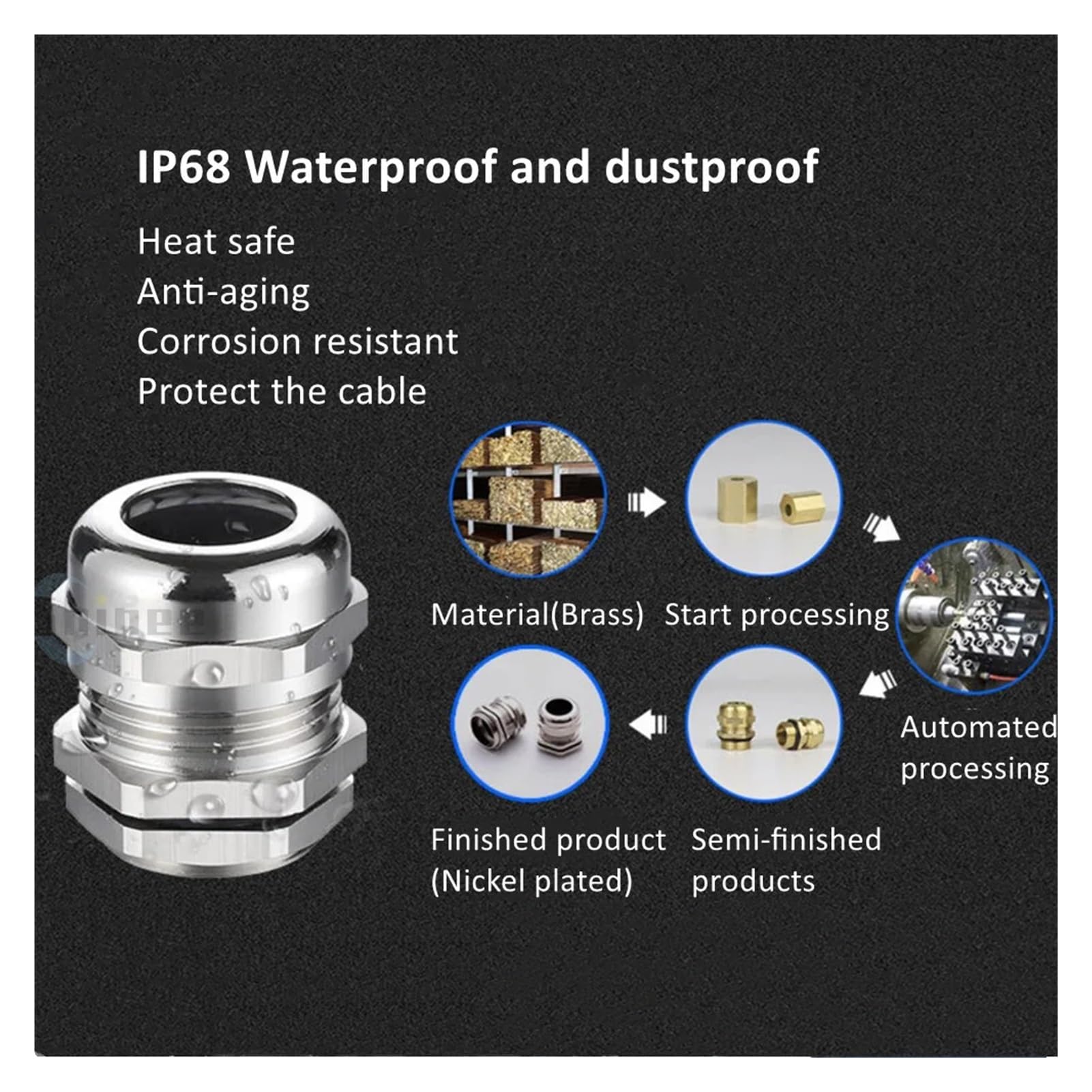 10 piezas de latón niquelado Metal IP68 prensaestopas Cable impermeables for 3-44,0mm M PG(M22x1.5 fit 10-14.0mm)