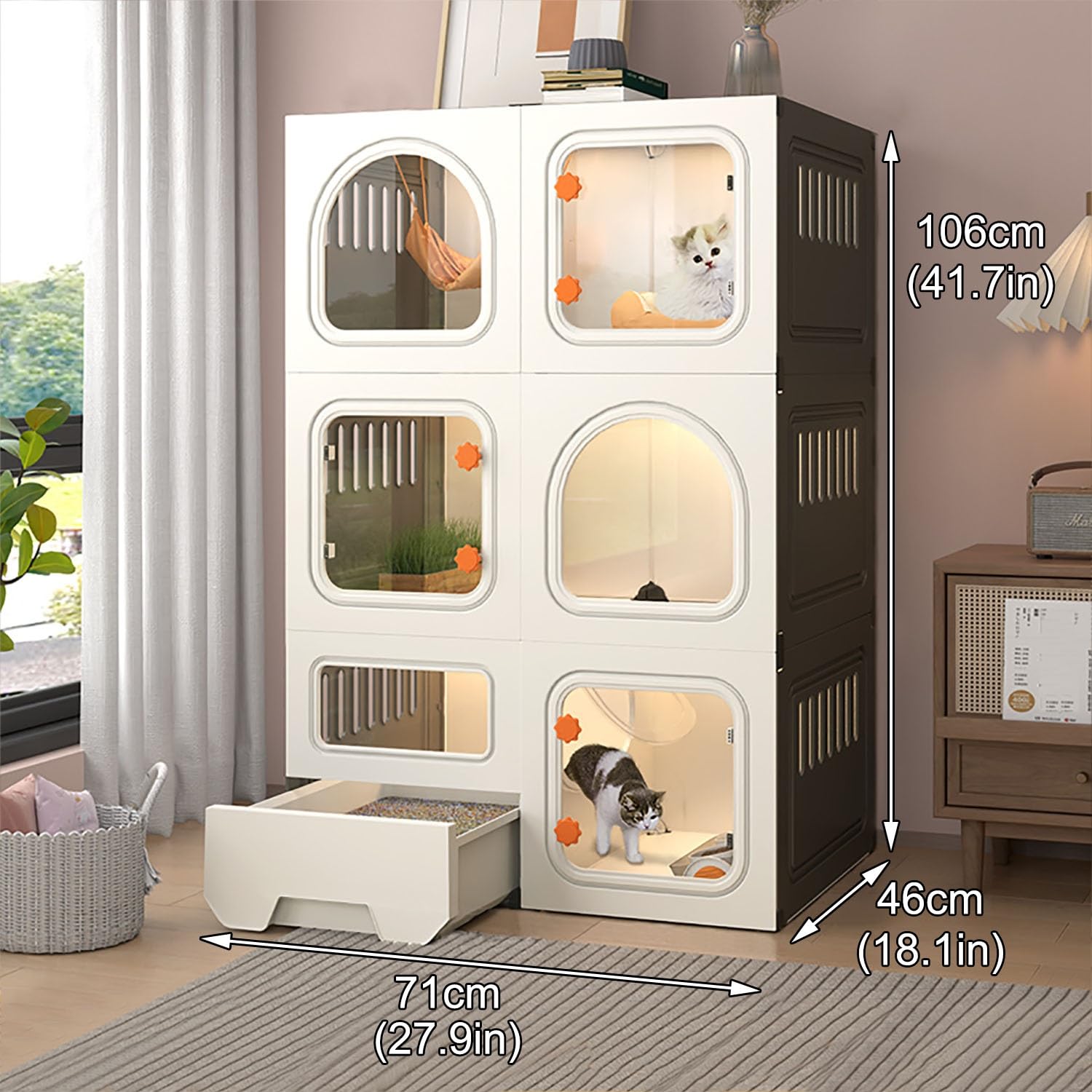 Cage pour Chat avec Portes, Maisons pour Chats d'intérieur, Parc pour Chat avec bac à litière, Forte capacité de Charge, Facile à Nettoyer et à Installer (Couleur : Paquet 2, Taille : B-71x4