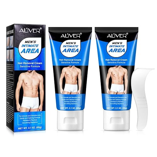 Crema de depilación íntima (2 piezas) depilación sin dolor para hombres. Fácil de usar y adecuada para todas las pieles sensibles, diseñada para