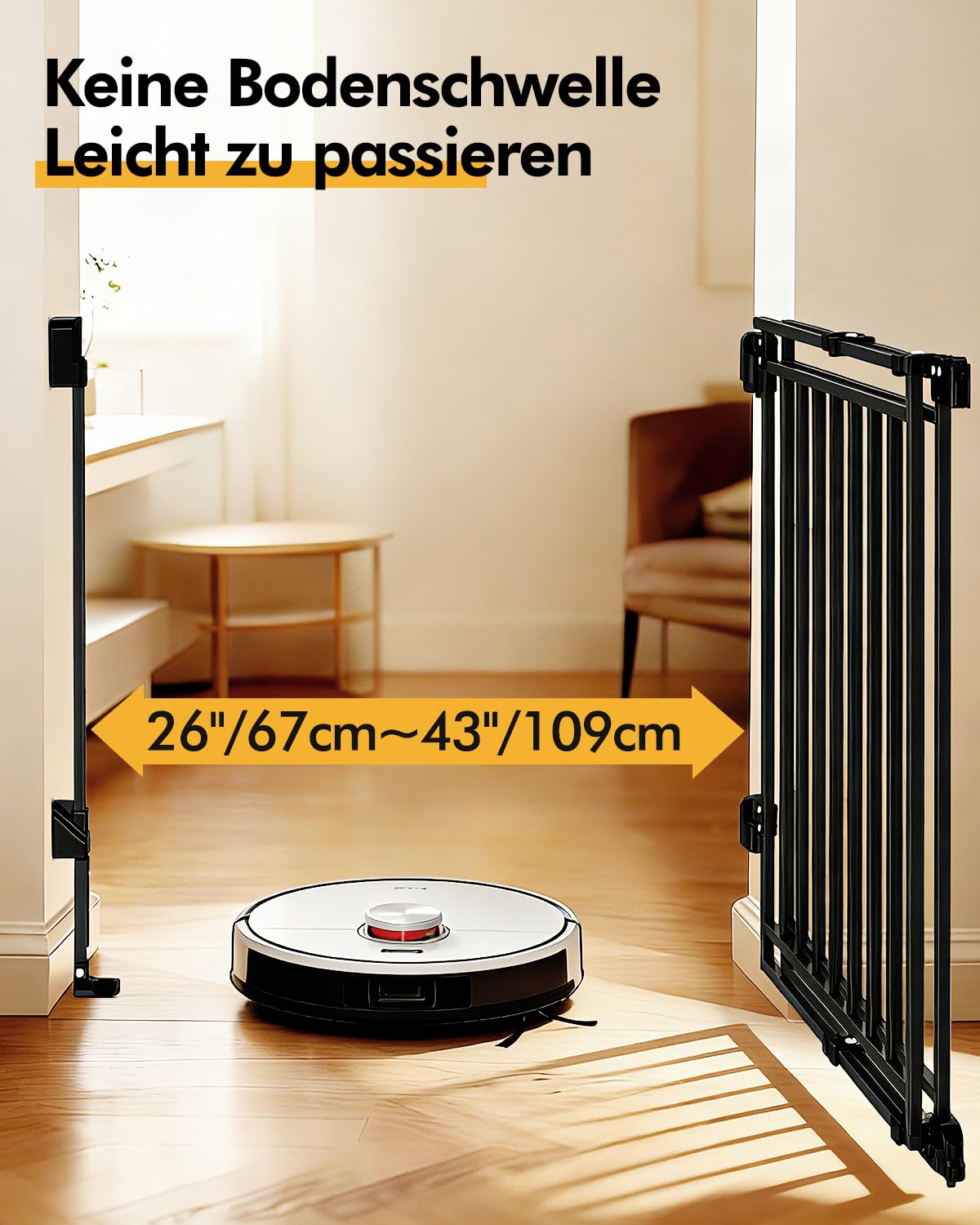 derimkcoa extra breites Treppenschutzgitter von derimkcoa, 74 cm hoch, Sicherheitsgitter für Kinder und Haustiere verstellbare Breite von 67–109 cm, Schwarz