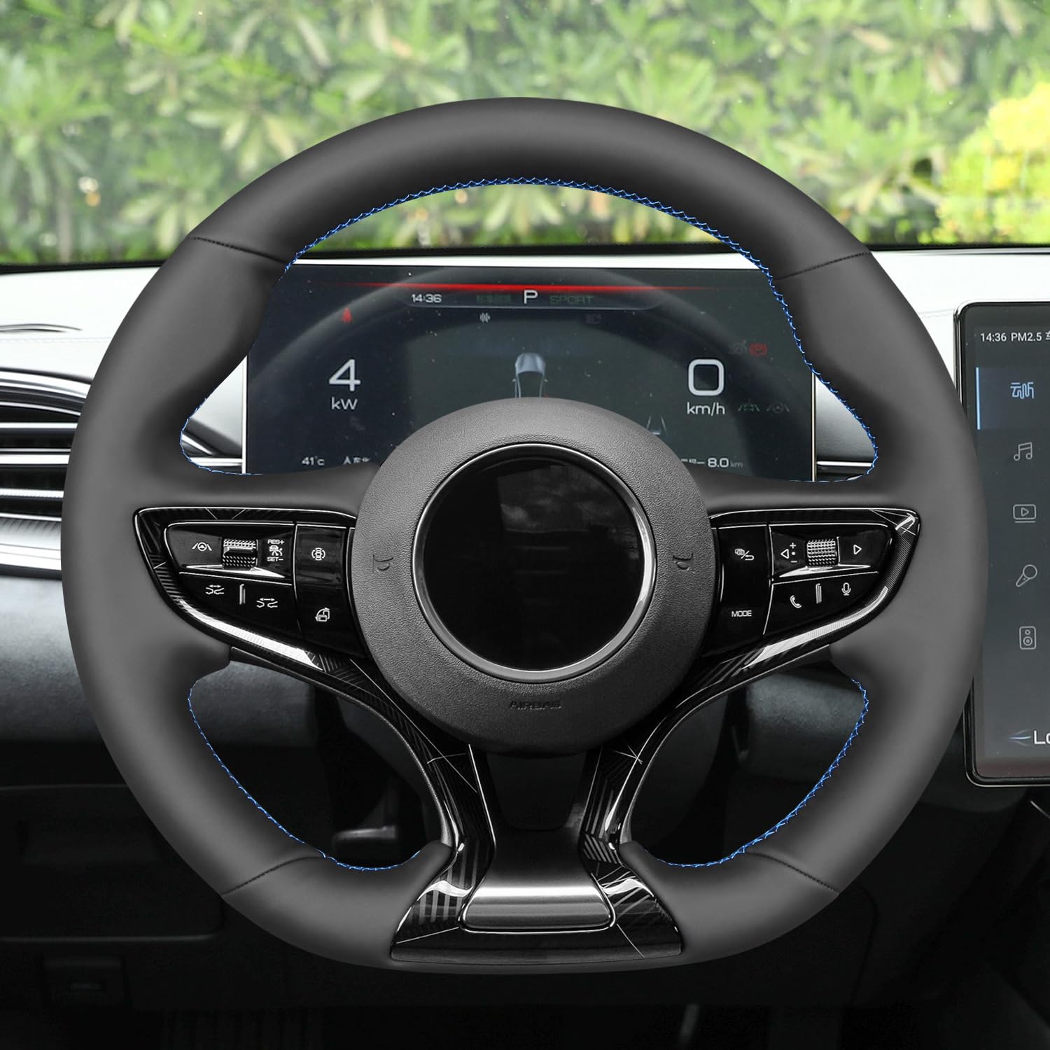 Couvre Volant Voiture Pour BYD Seal 2022/2023, Couverture De Volant De Voiture à Coudre à La Main En Cuir Gris Beige Noir, Fil Rouge