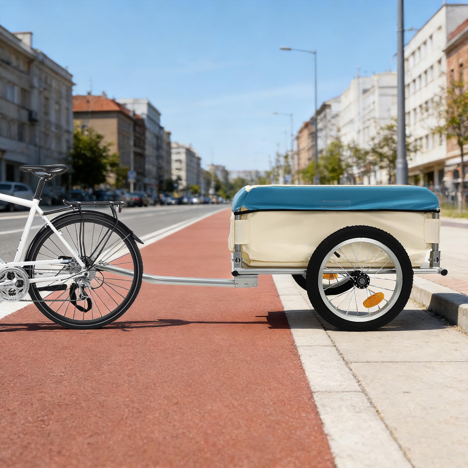 Fahrradanhänger Lastenanhänger Transportanhänger Fahrradanhänger Klappbar 50kg Traglast Stahlrahmen PVC Wasserdicht 135cm Länge Handwagen Einkauf Camping Umzug Transport Fahrrad Reisen