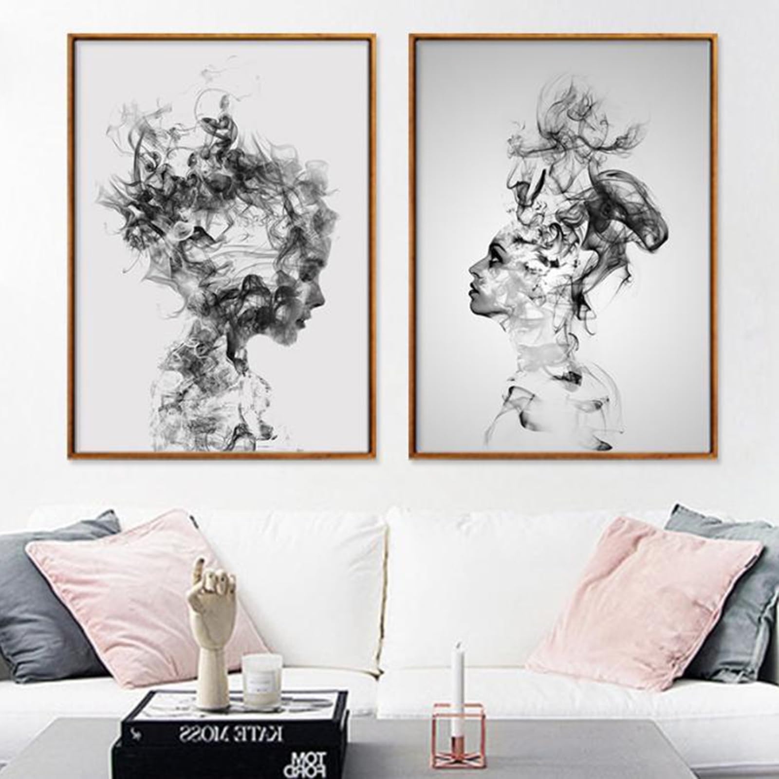 UGZDEA Abstract Art Poster Canvas Pictures, Modern Black White Motif, Smoked Boy Girl Poster