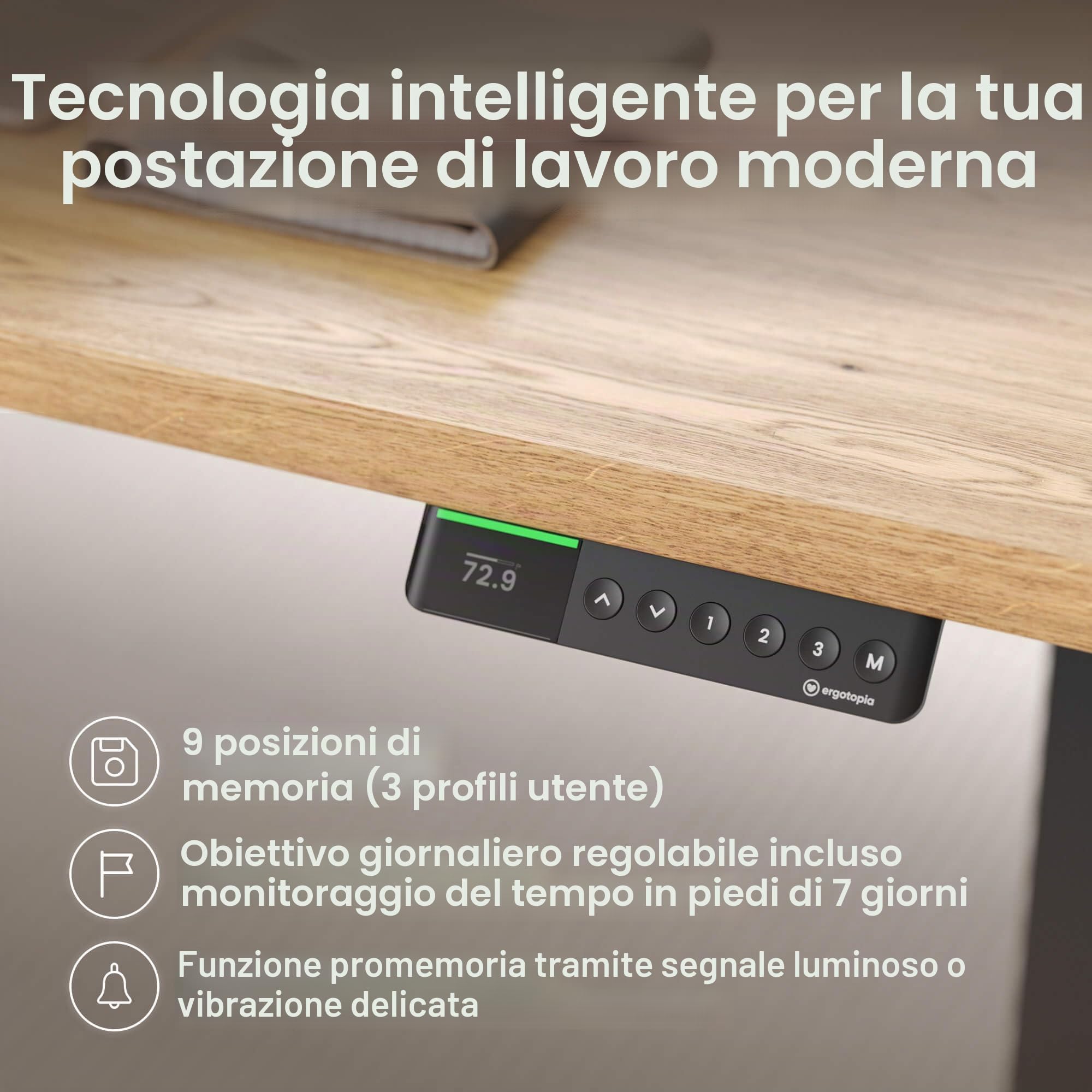 Ergotopia Desktopia Pro X Scrivania Elettrica con Altezza Regolabile con Garanzia di 7 Anni, Scrivania Ergonomica con 9 Posizioni Memorizzate (Piano: Rovere Massiccio, Struttura: Nero, 160 x 80 cm)
